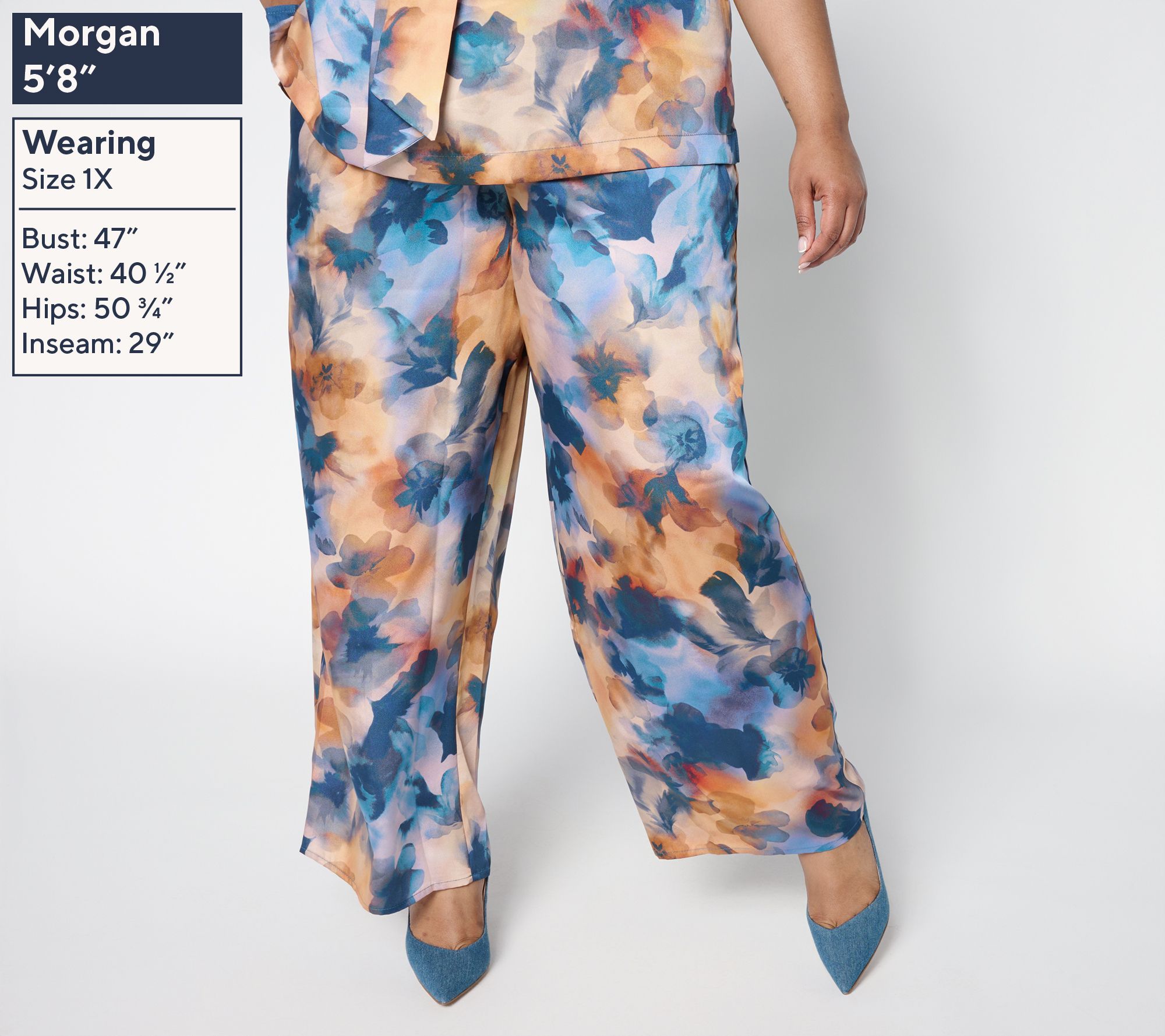 【WOOHWA】SNAP TWILL PT Susan Graver Petite Printed Satin Twill Wide Leg Pants - QVC.com
