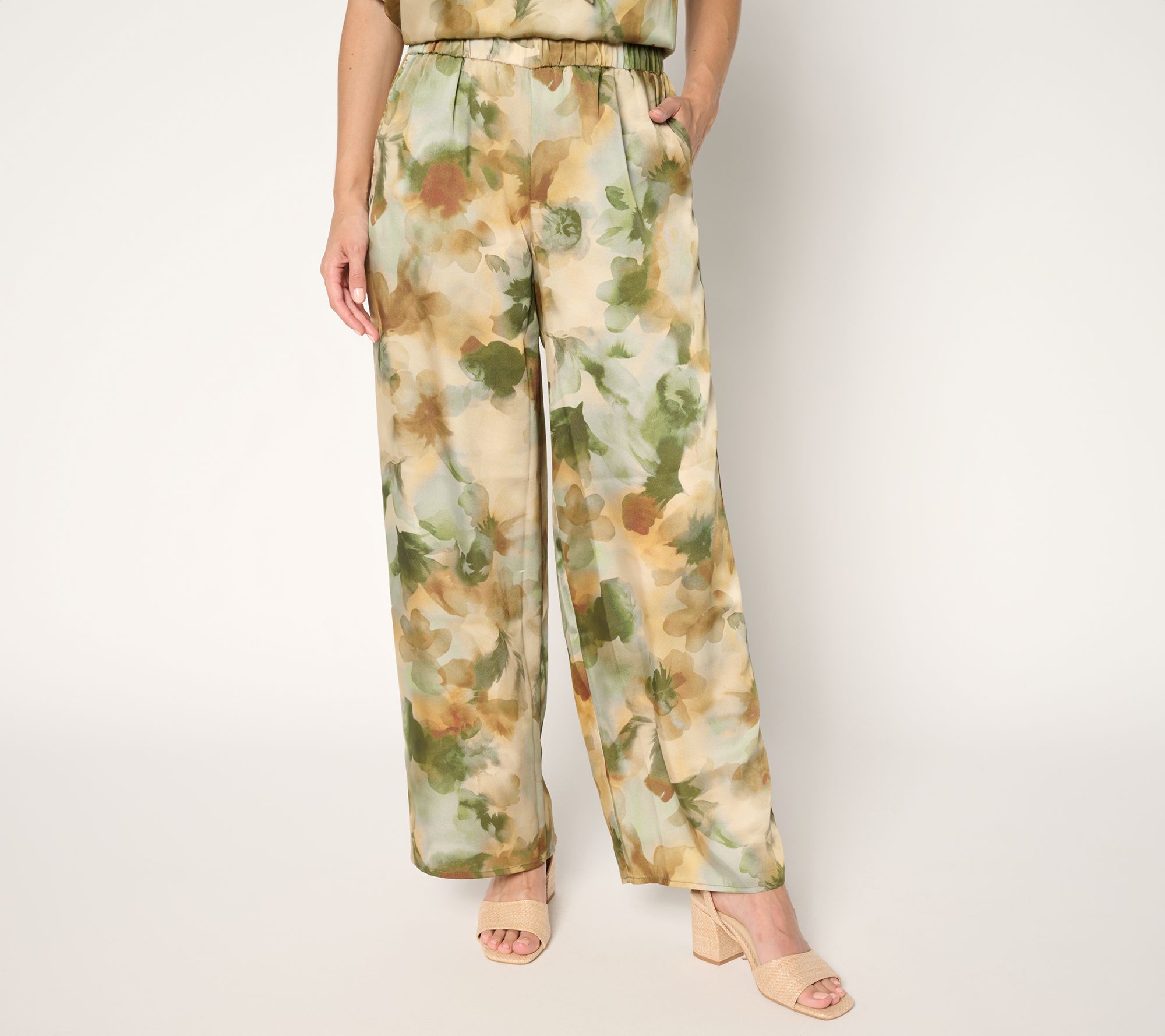 Susan Graver Petite Printed Satin Twill Wide Leg Pants