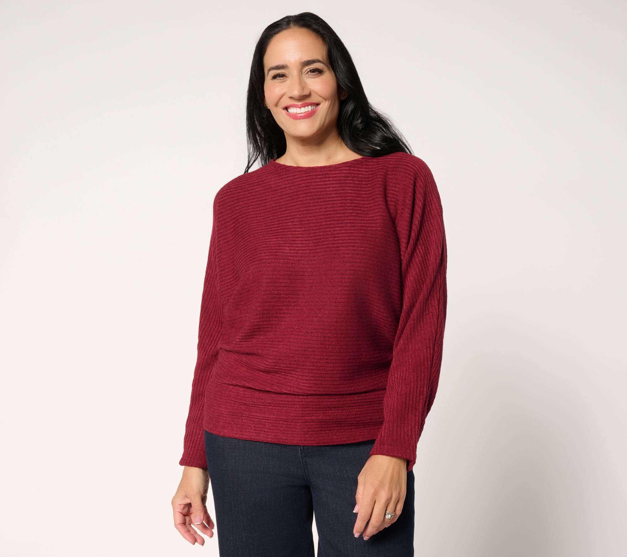 Dennis Basso Petite Rib Sweater Top with Dolman Sleeve