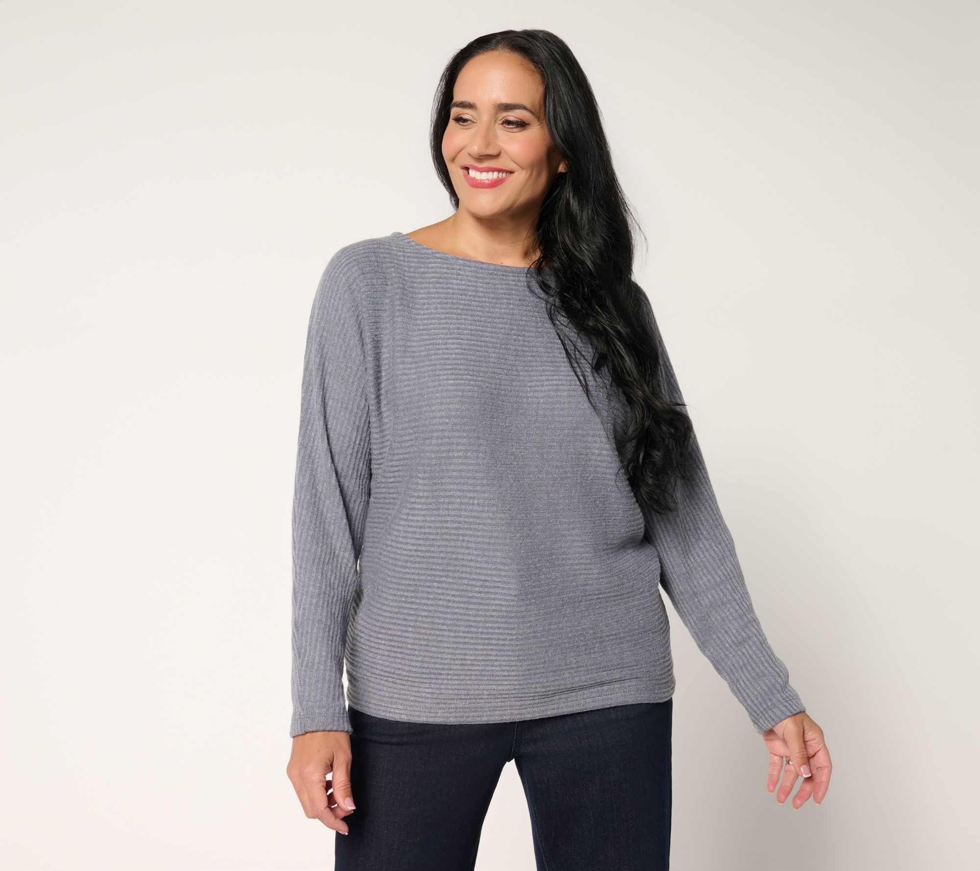 Dennis Basso Petite Rib Sweater Top with Dolman Sleeve