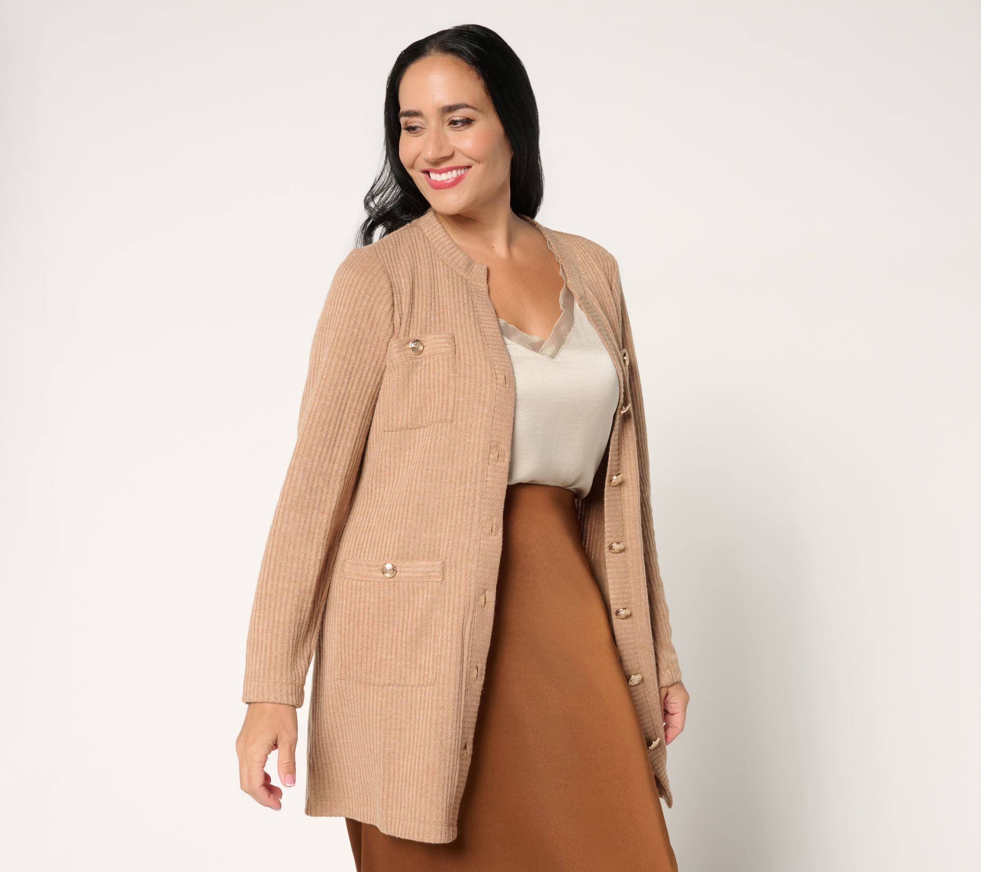 Dennis Basso Regular Jewel Neck Sweater with Patch Pockets