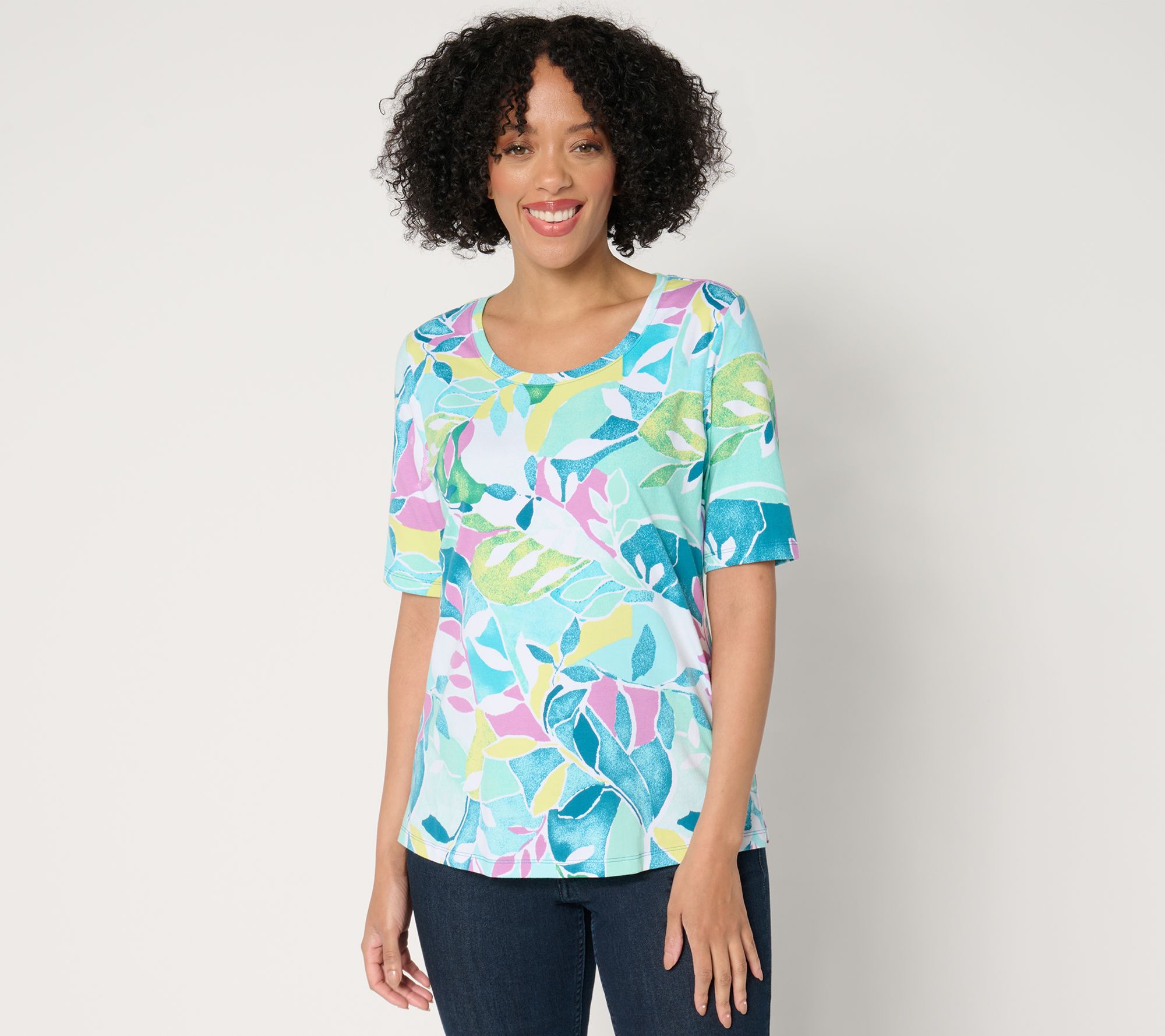 "As Is" Denim & Co. Perfect Jersey Scoop Neck Elbow Sleeve Top