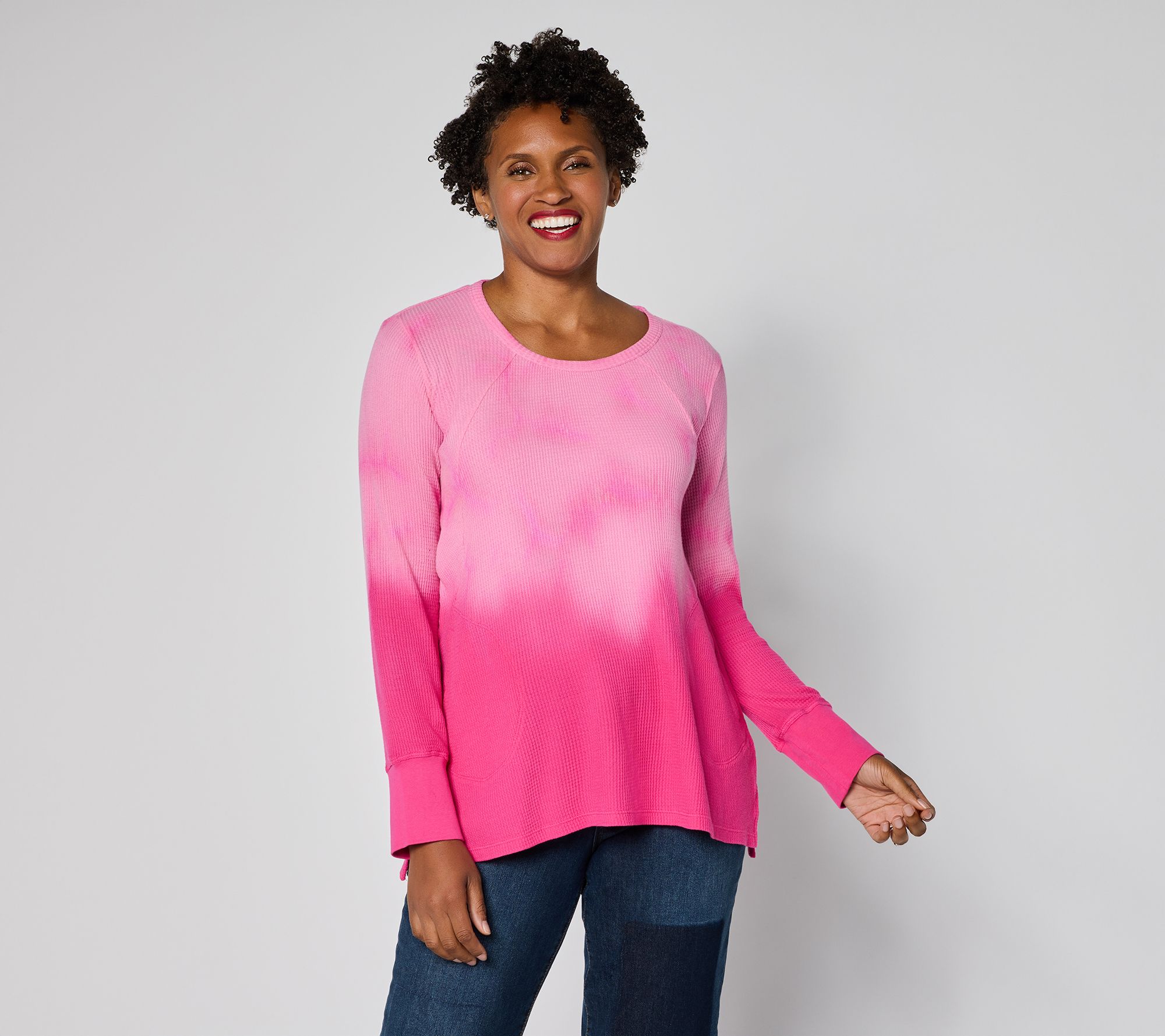 LOGO by Lori Goldstein Scoop Neck Dye Effect Waffle Top