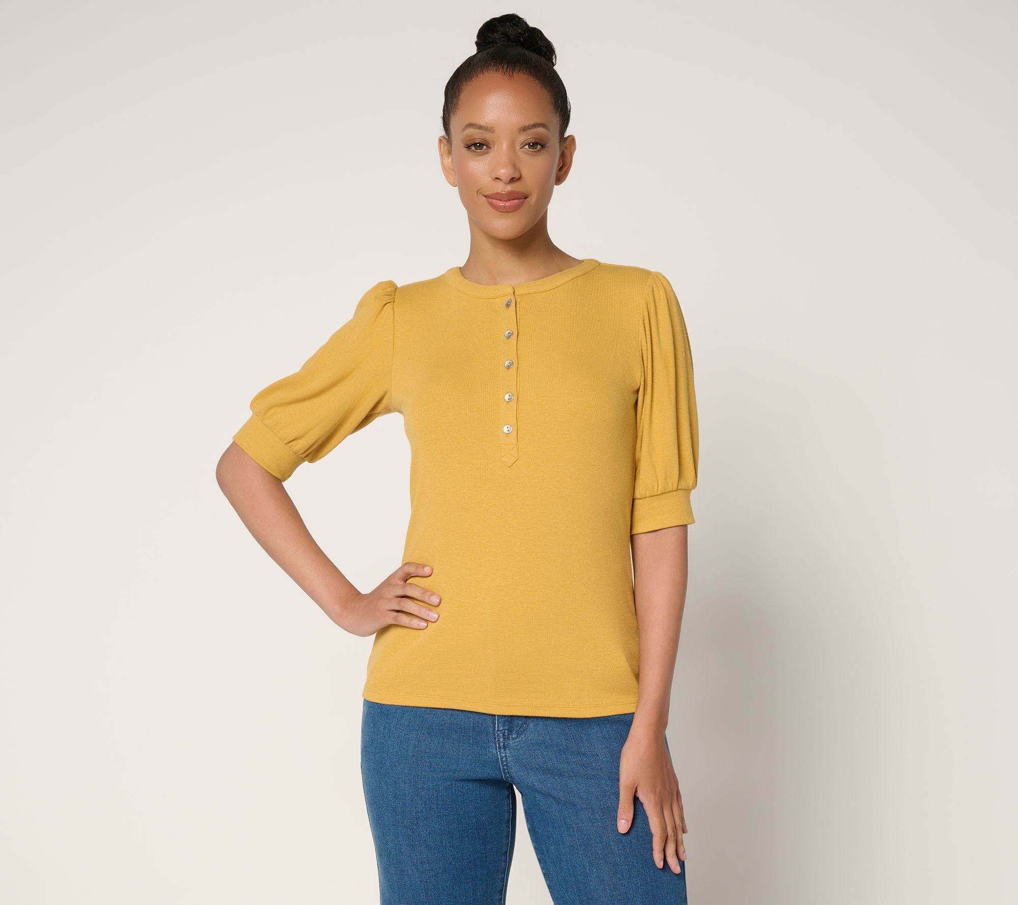 Me by Jennie Garth Poet Puff Sleeve Henley Top