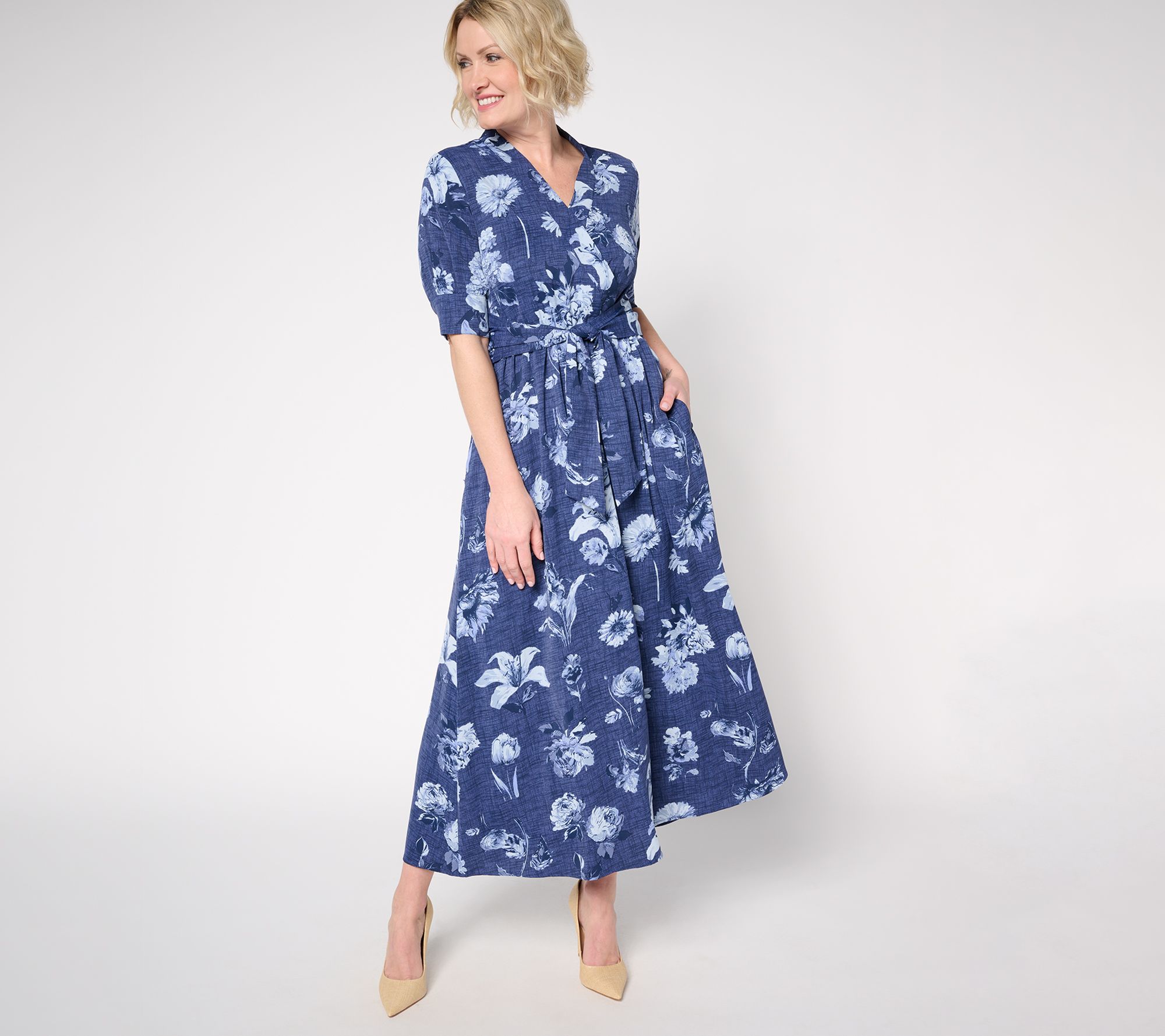 "As Is" BEAUTIFUL by Lawrence Zarian Reg Print Faux Wrap Midi Dress