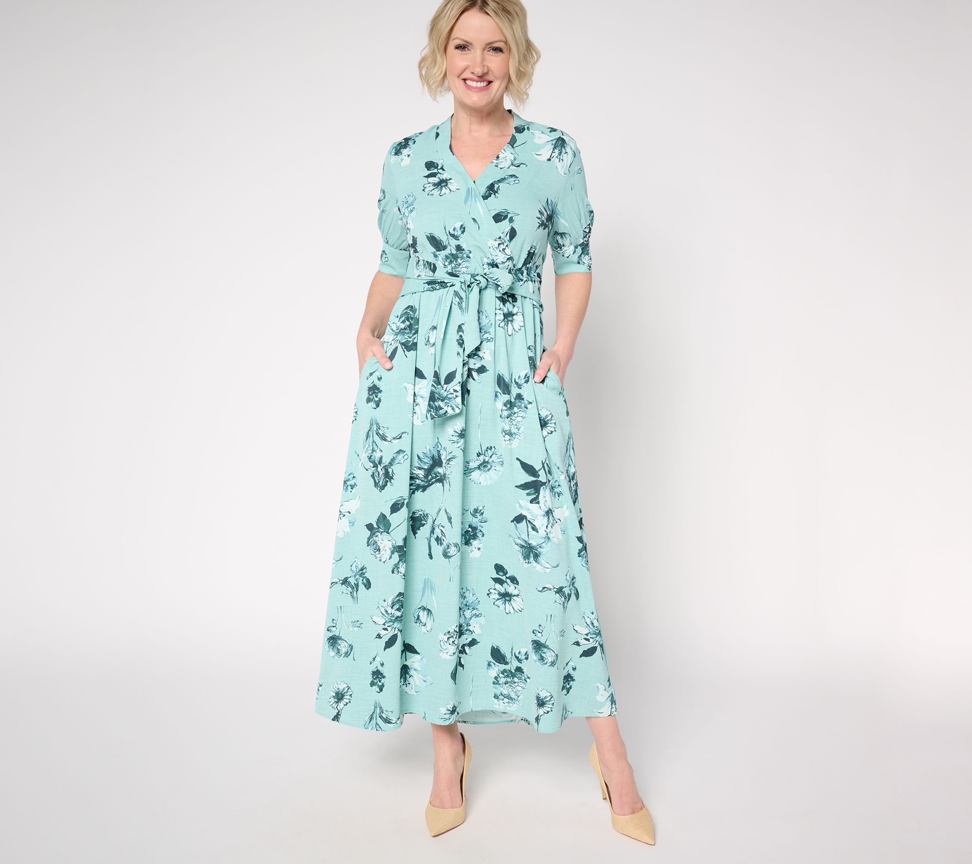 "As Is" BEAUTIFUL by Lawrence Zarian Reg Print Faux Wrap Midi Dress