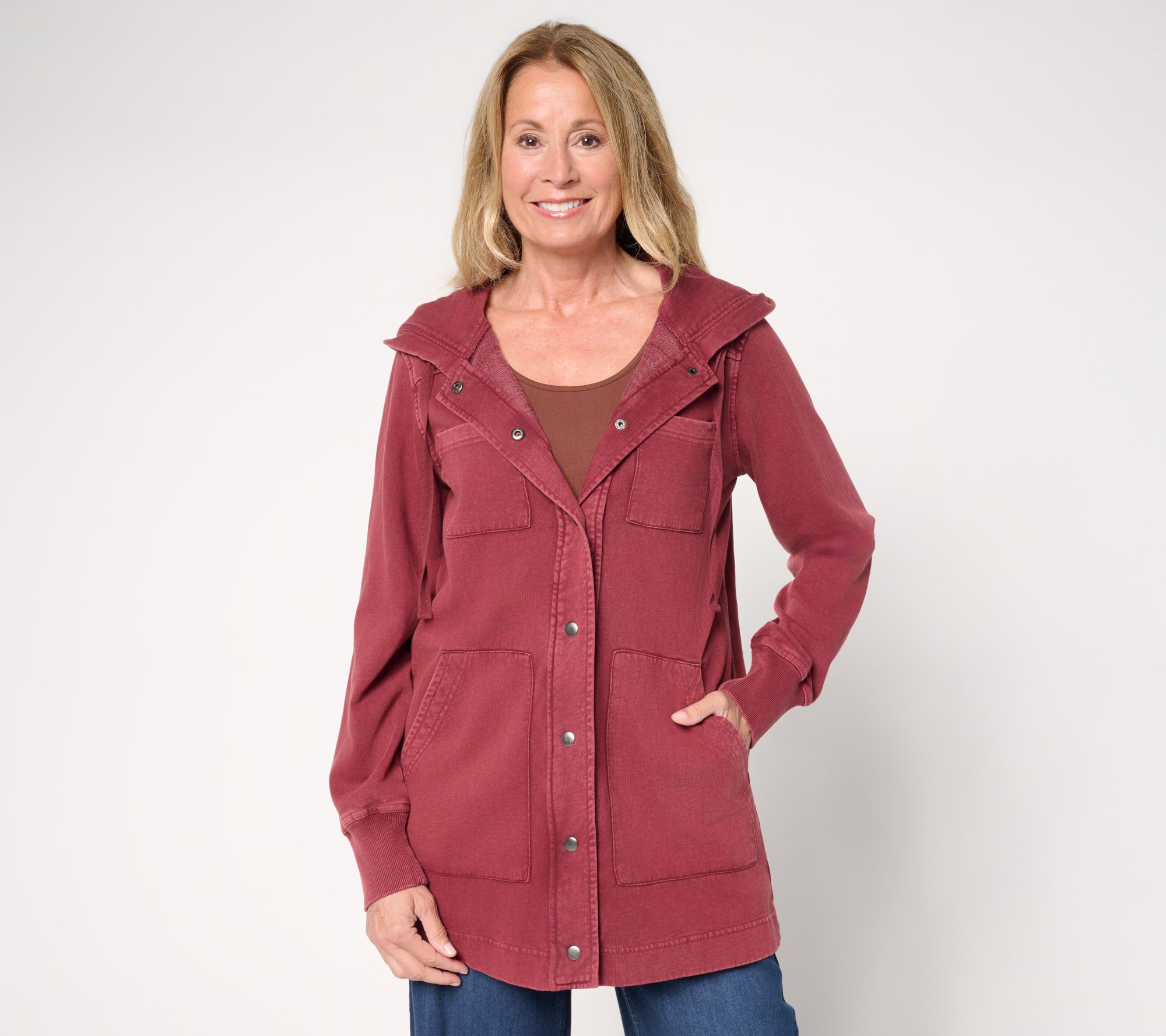 LOGO by Lori Goldstein Petite Long Snap Front Hoodie