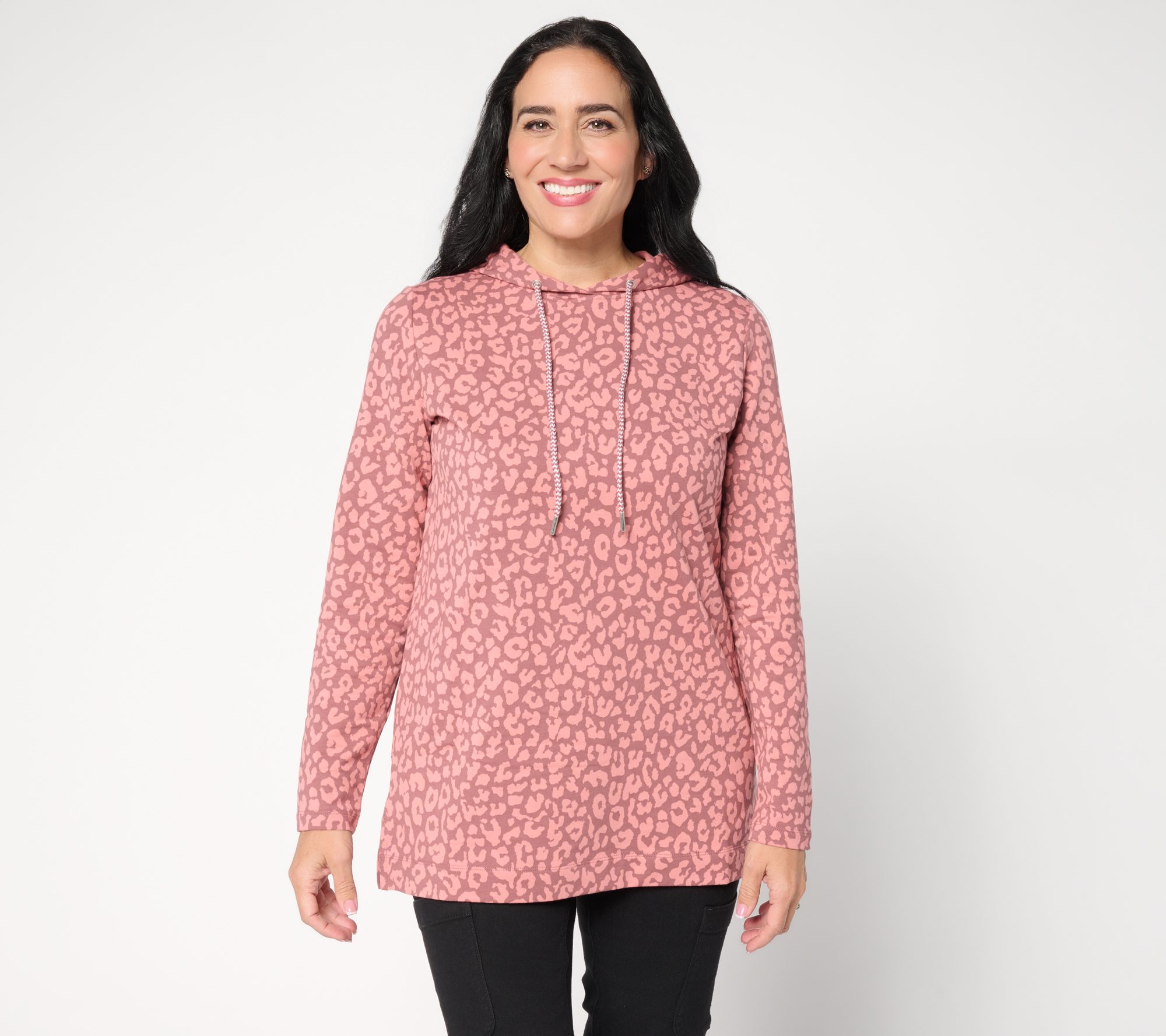 Denim & Co. Active Regular French Terry Animal Print Tunic Pullover