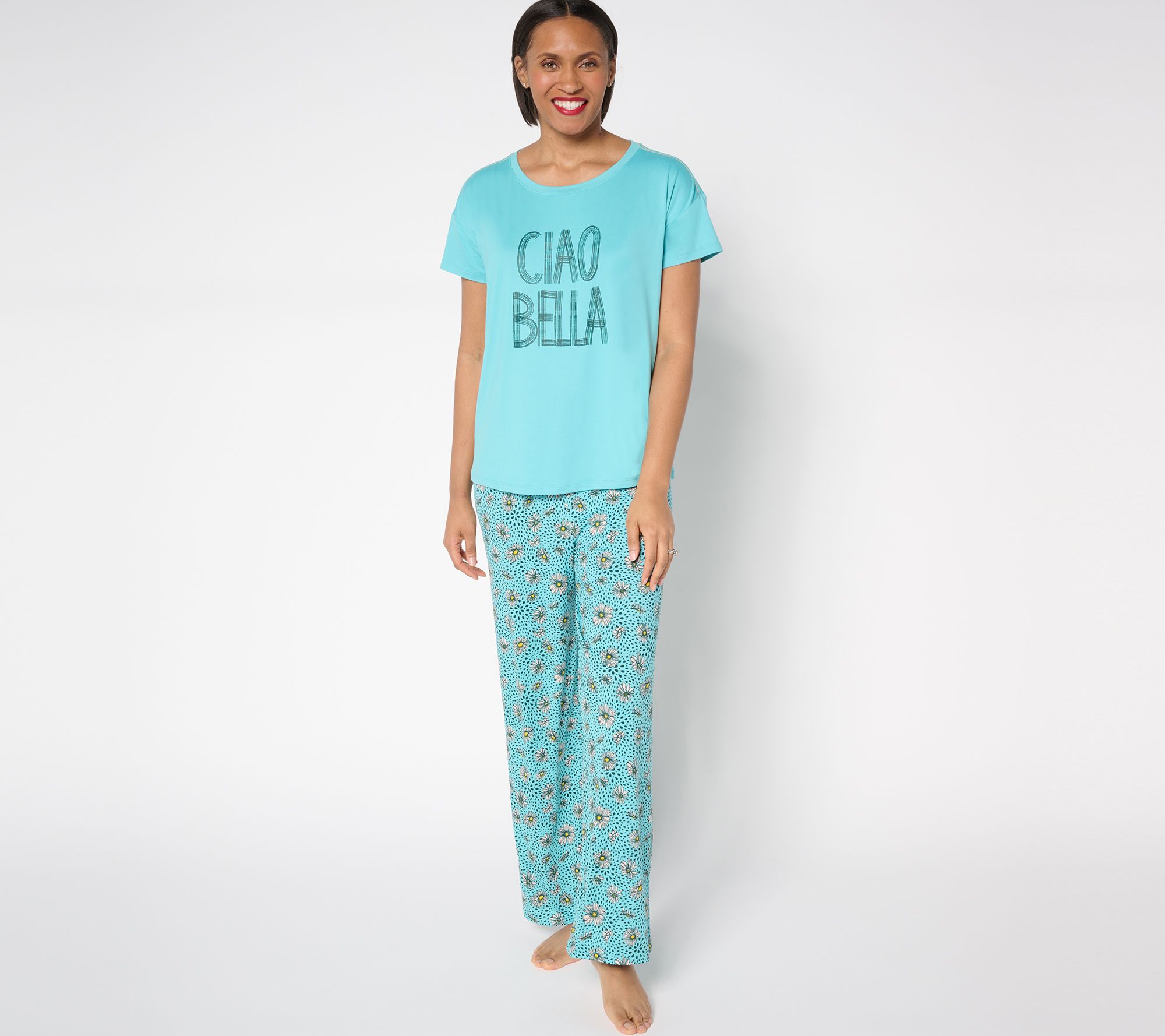 "As Is" AnyBody Regular Lush Jersey Sleep Set w/Graphic Tee and Pants
