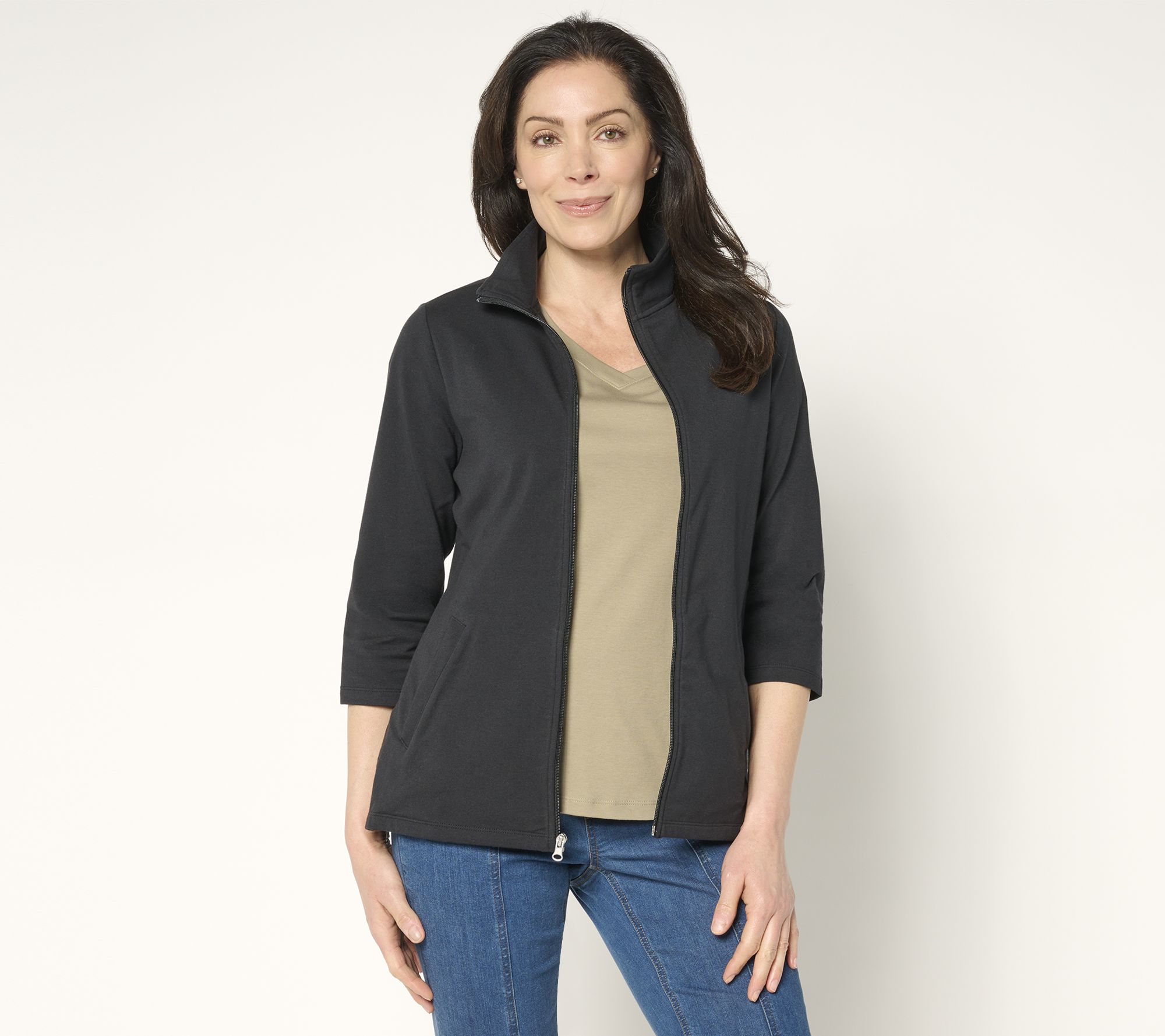 "As Is" Denim & Co. Petite Duo Stretch 3/4 Sleeve Jacket