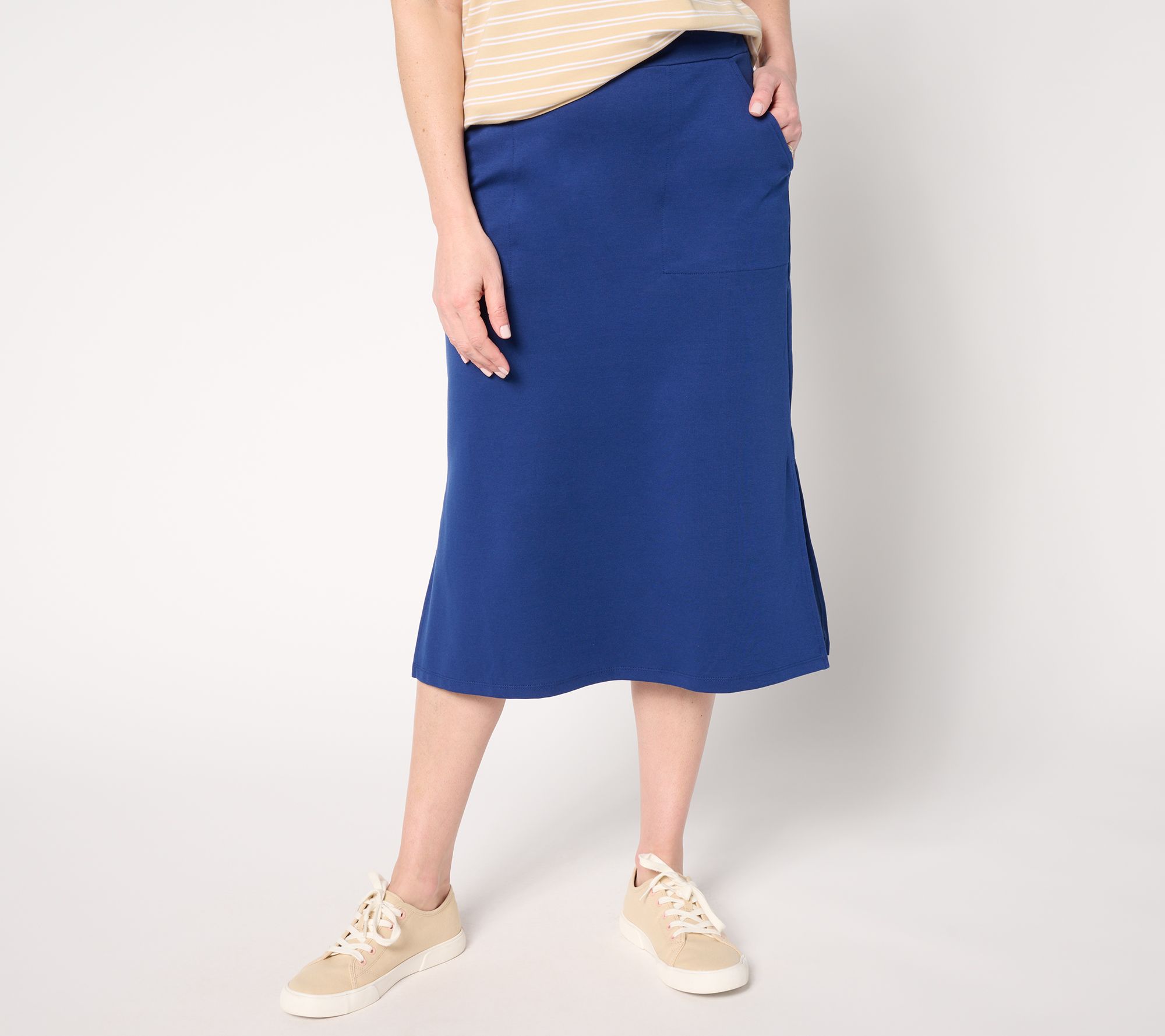 "As Is" Isaac Mizrahi Live! Reg Essentials Pima Flex Midi Skirt