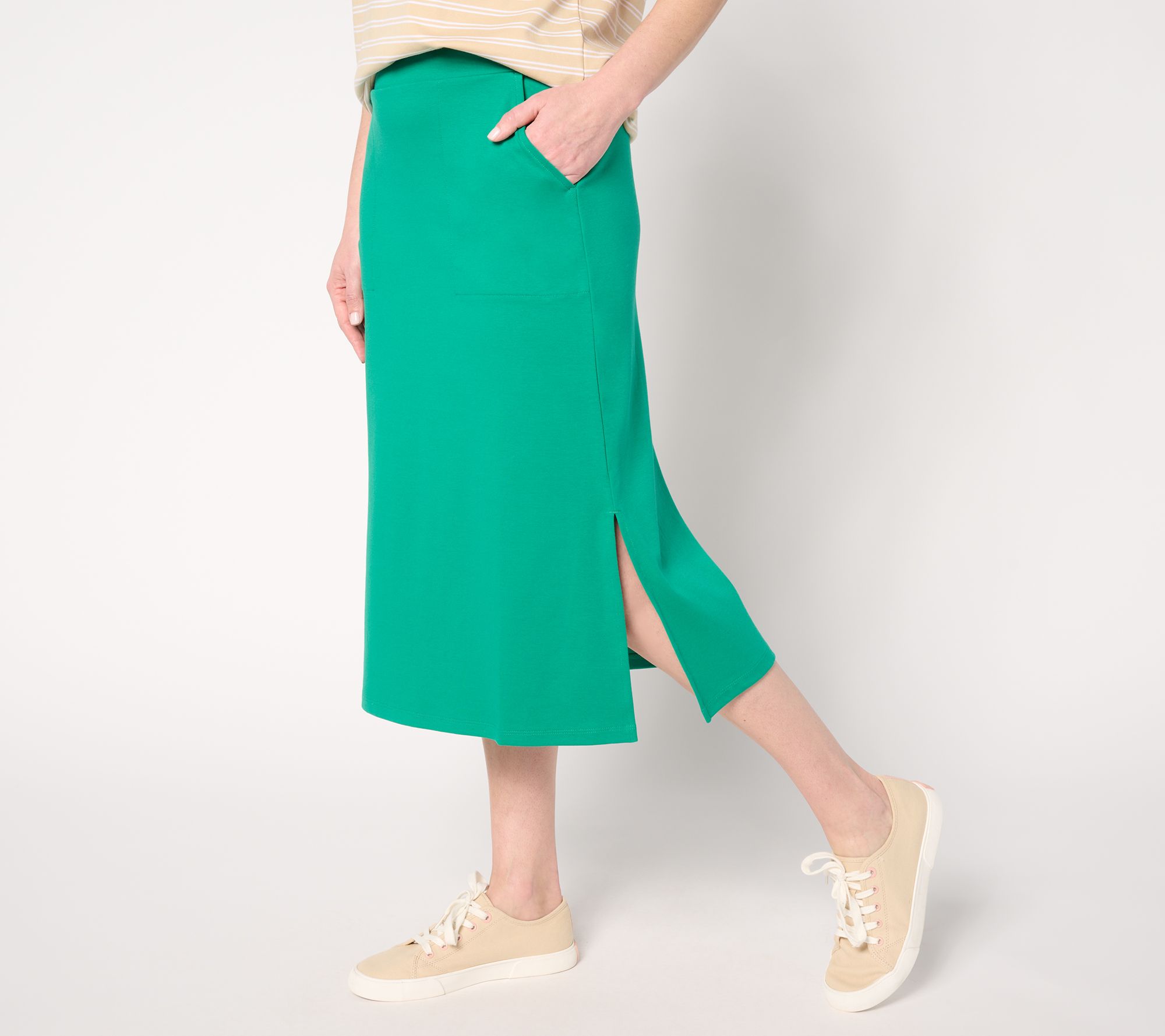 "As Is" Isaac Mizrahi Live! Reg Essentials Pima Flex Midi Skirt