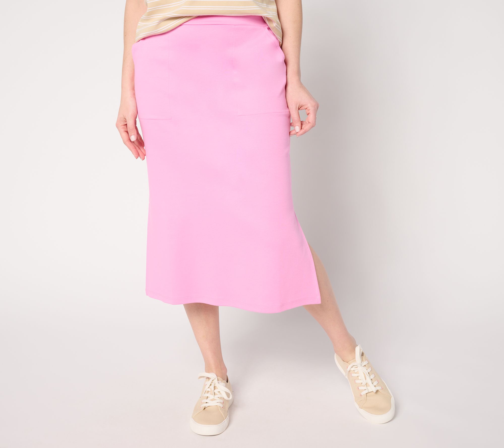 "As Is" Isaac Mizrahi Live! Reg Essentials Pima Flex Midi Skirt