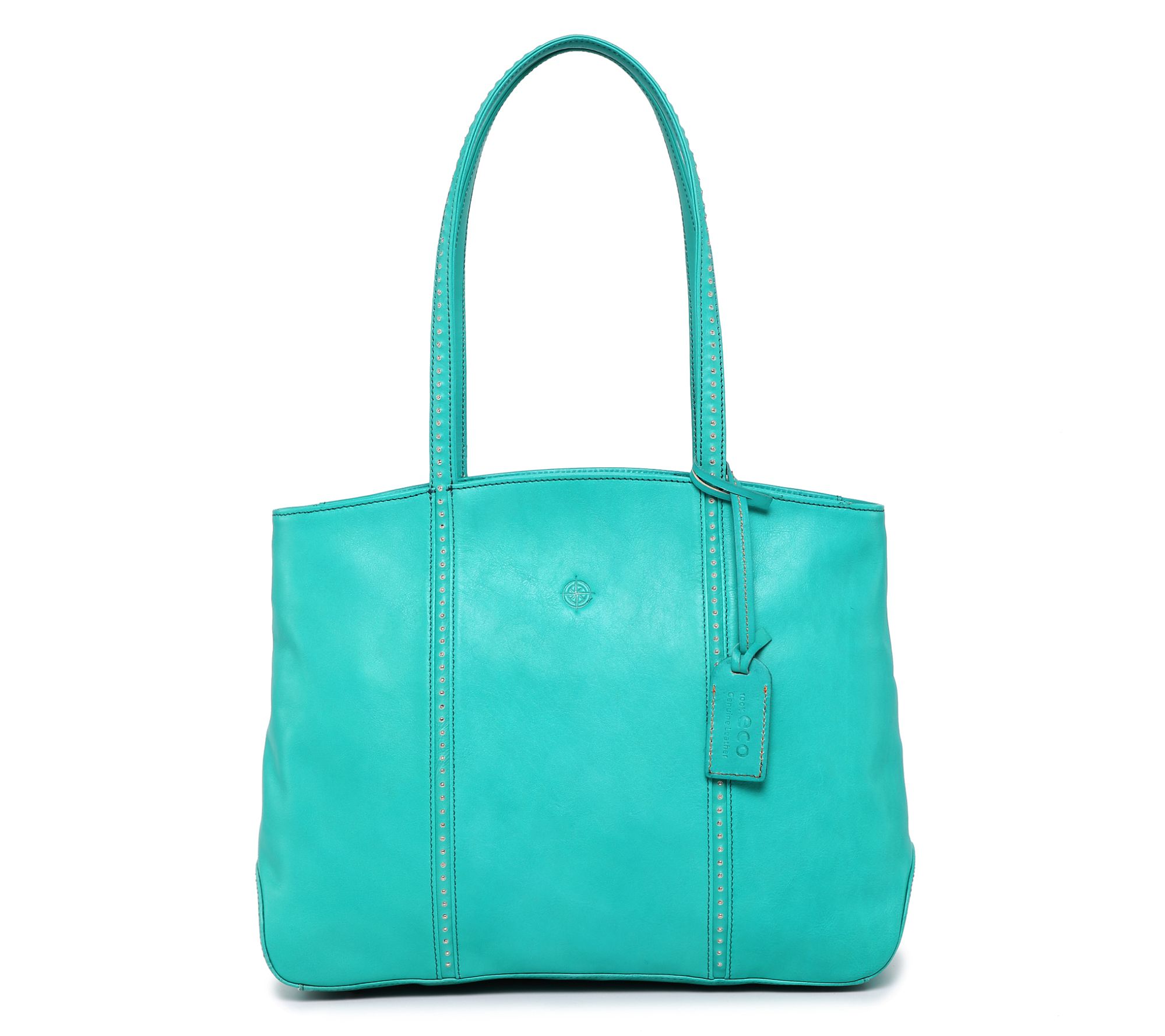 Old Trend Leather Zip Top Tote with Stud Trim Detail