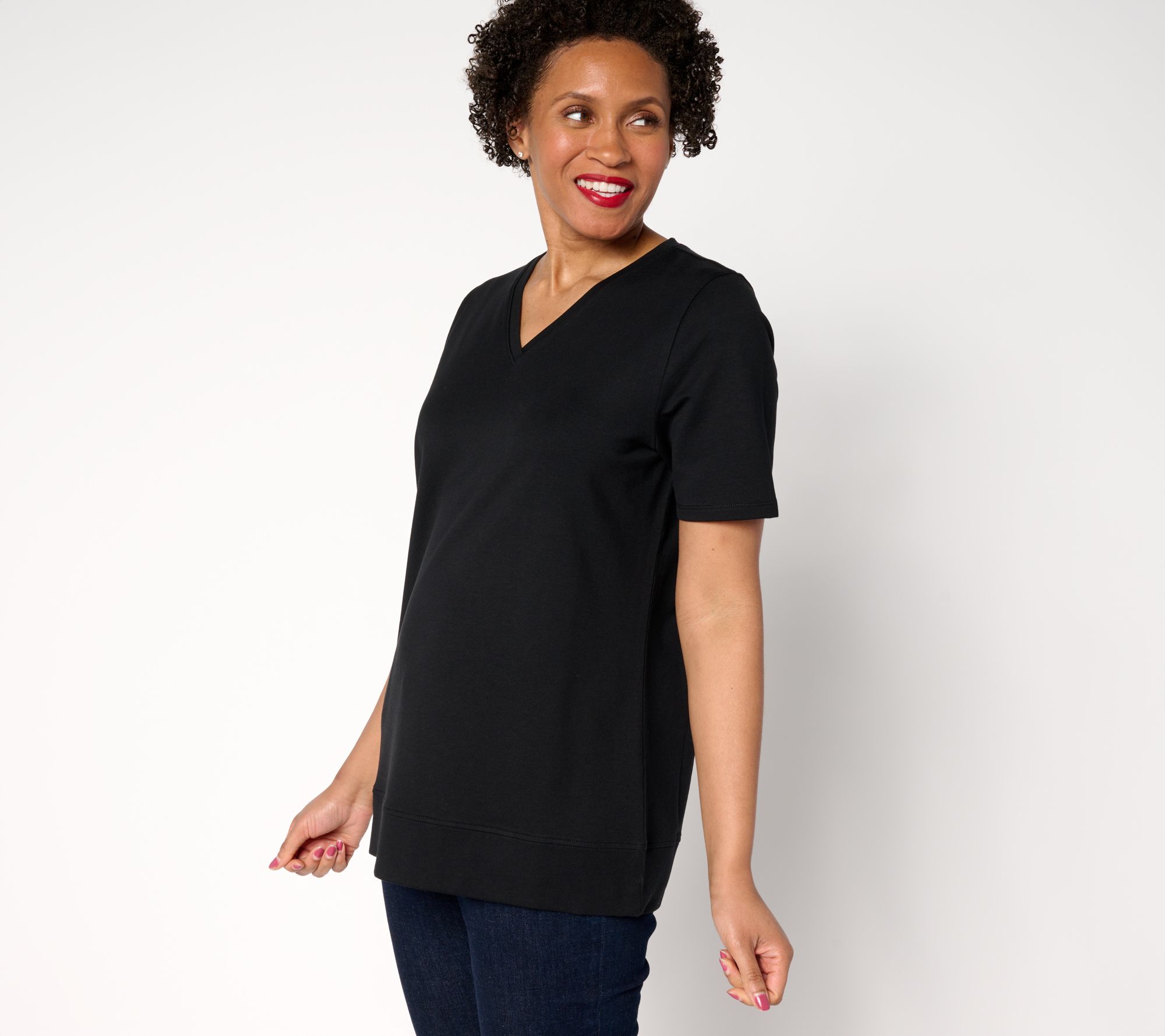 "As Is" Denim & Co. EasyWear French Terry Short Sleeve Pullover