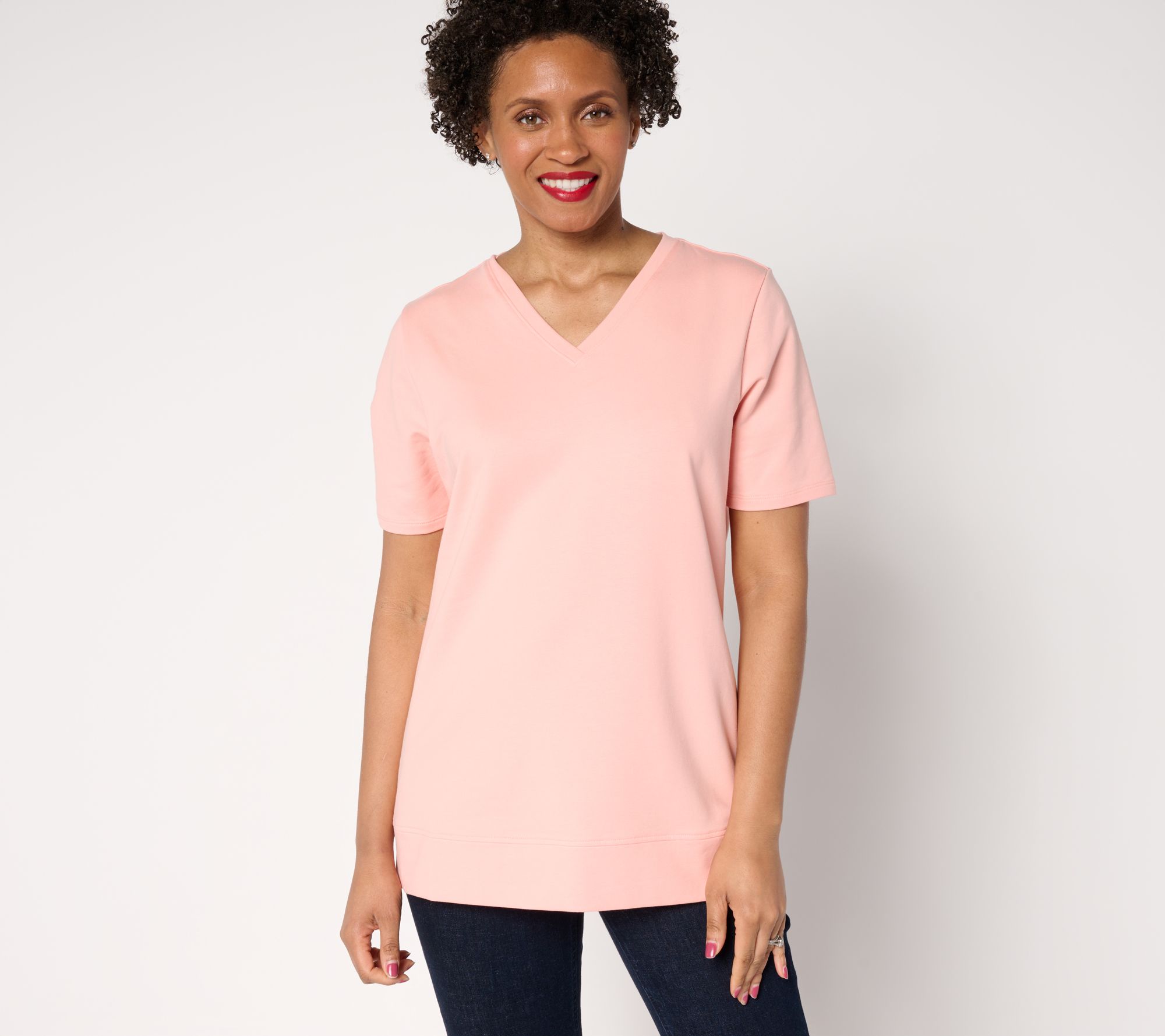 "As Is" Denim & Co. EasyWear French Terry Short Sleeve Pullover