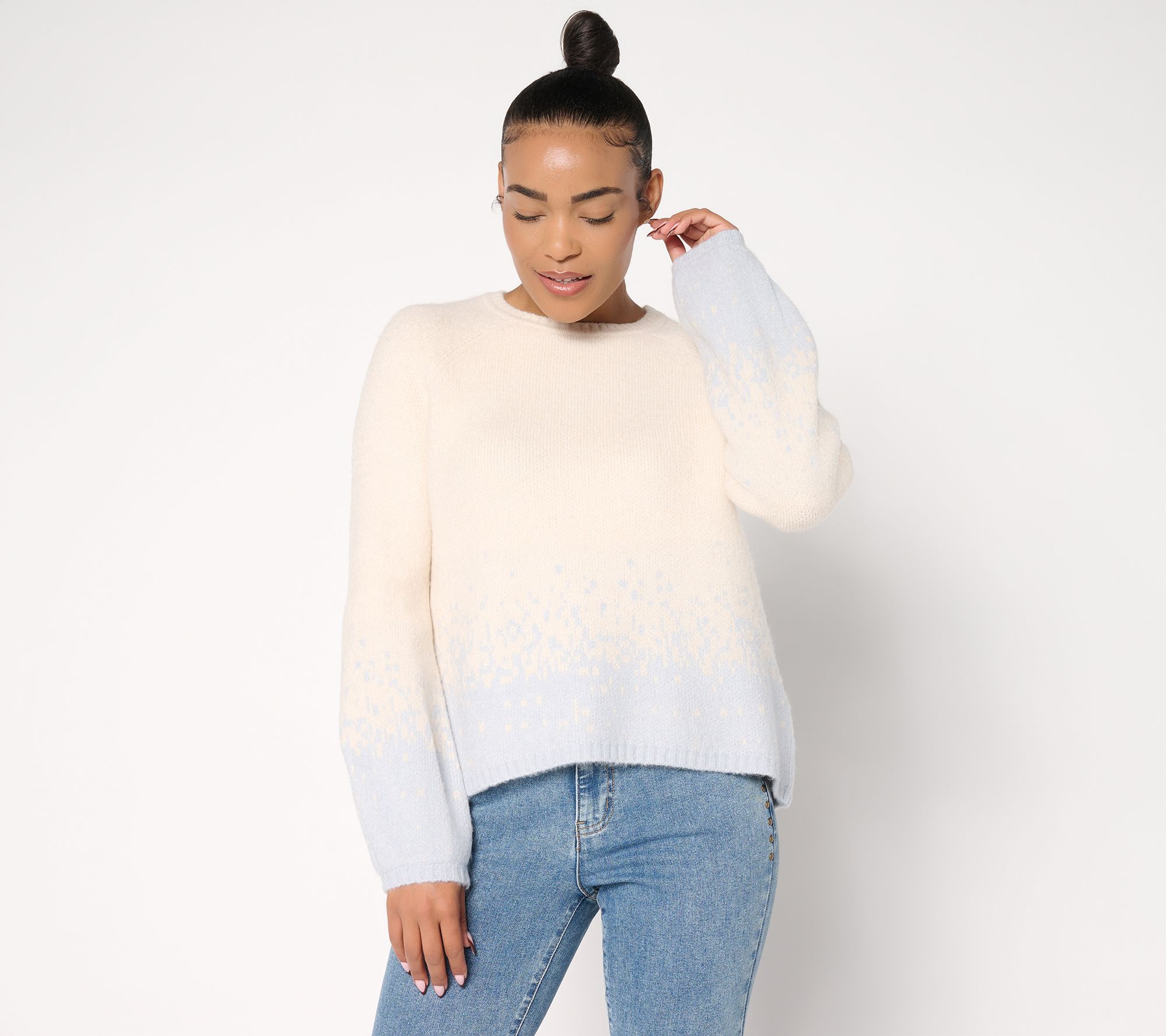  Me by Jennie Garth Raglan Sleeve Ombre Cloud Sweater