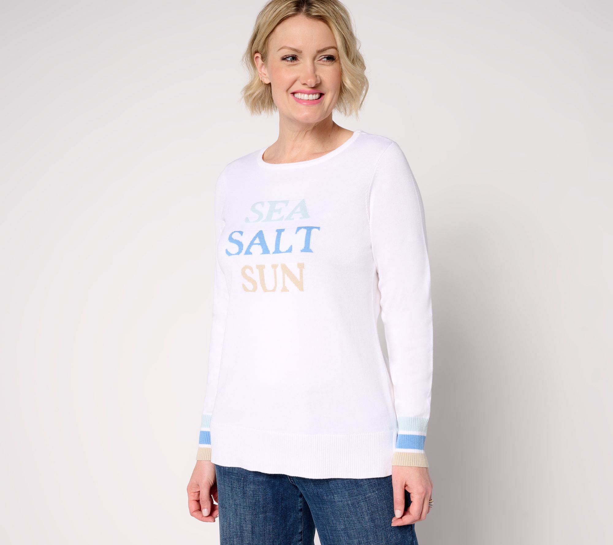 "As Is" Belle by Kim Gravel Sea Salt Sun Striped Cuff Sweater