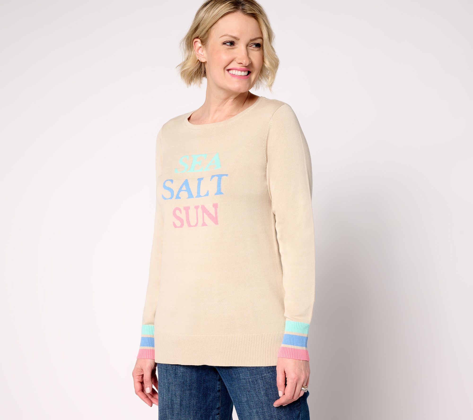 "As Is" Belle by Kim Gravel Sea Salt Sun Striped Cuff Sweater