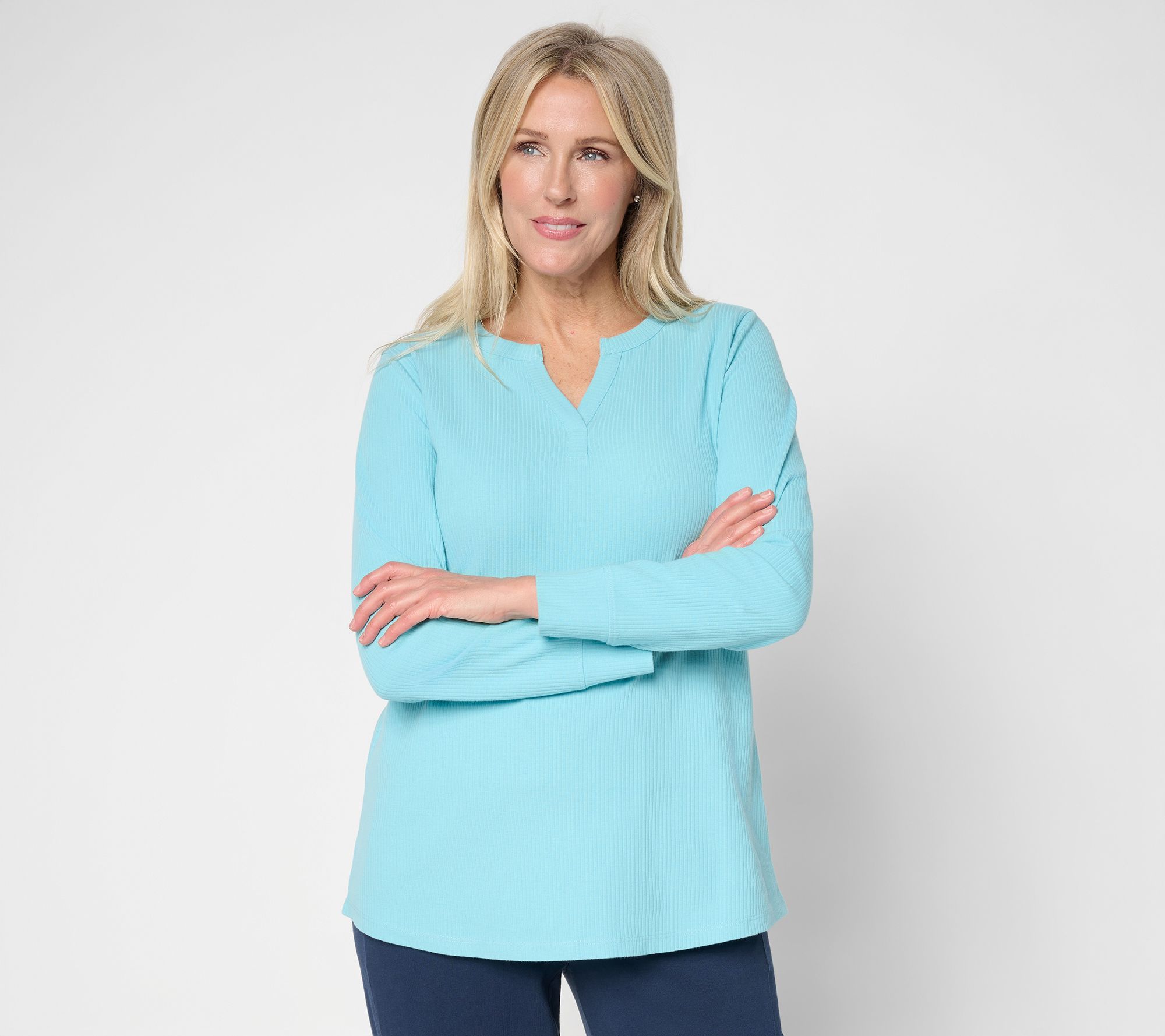 LOGO Principles by Lori Goldstein Split V-Neck Ribbed Top