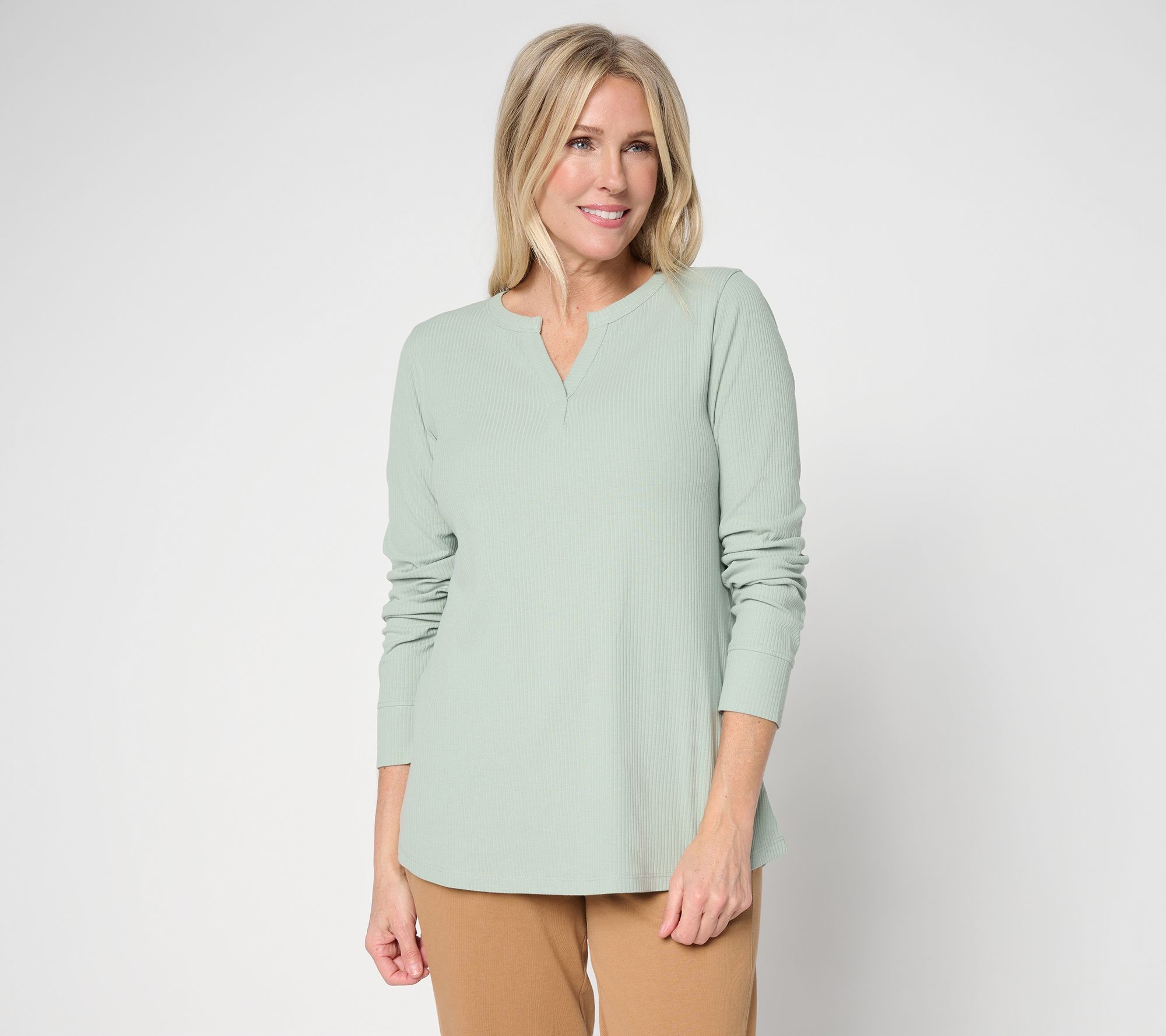 LOGO Principles by Lori Goldstein Split V-Neck Ribbed Top