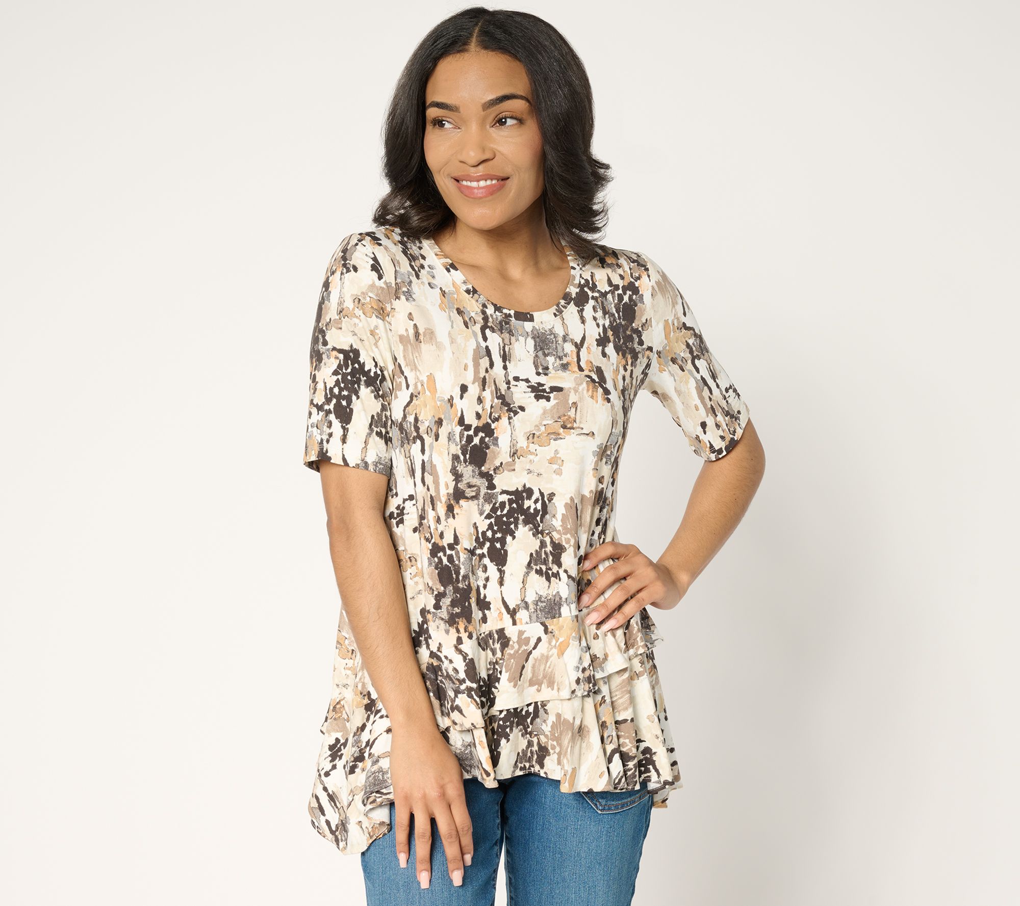 "As Is" LOGO by Lori Goldstein Rayon 230 Knit Ruffle Hem Top