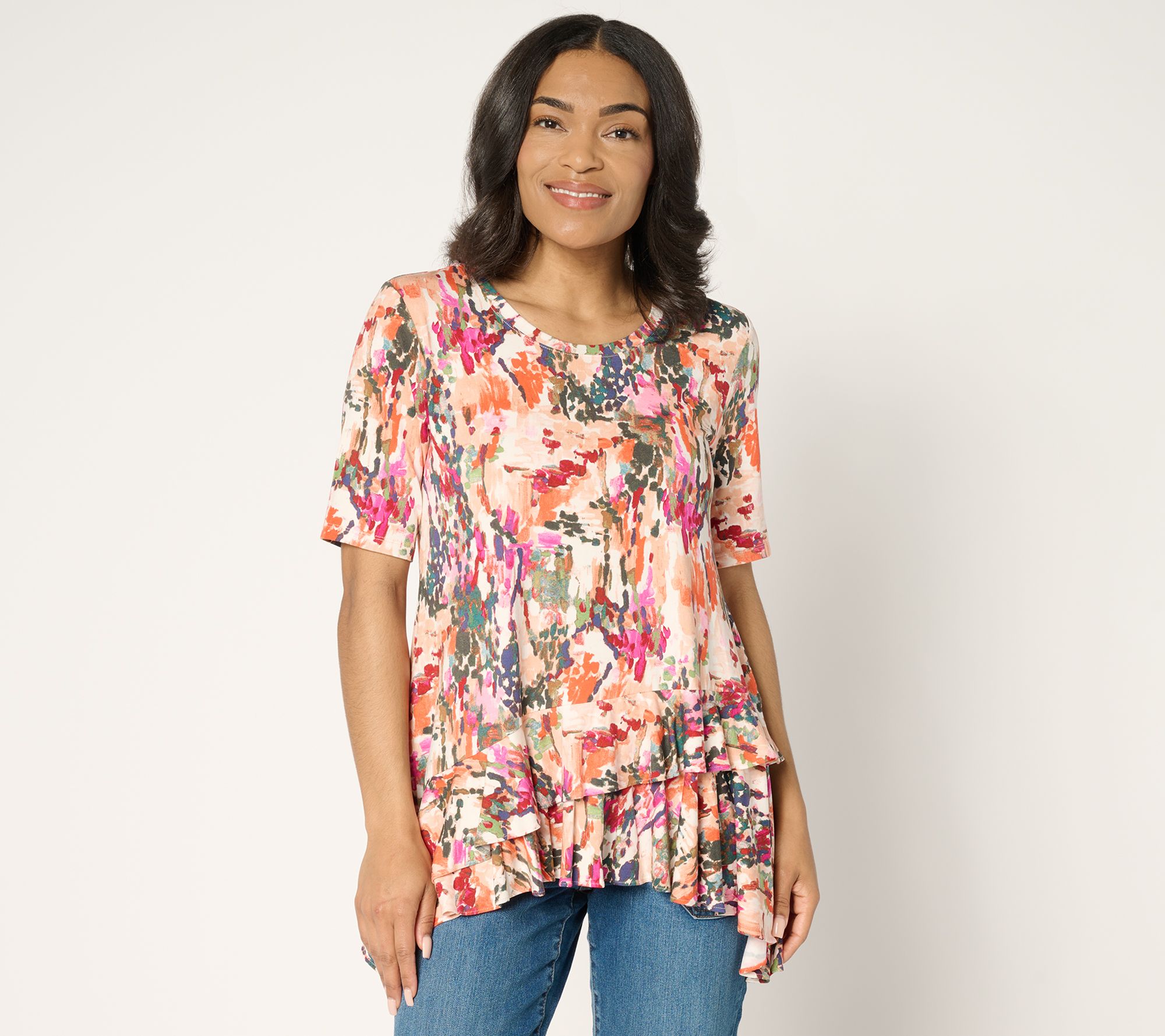 "As Is" LOGO by Lori Goldstein Rayon 230 Knit Ruffle Hem Top