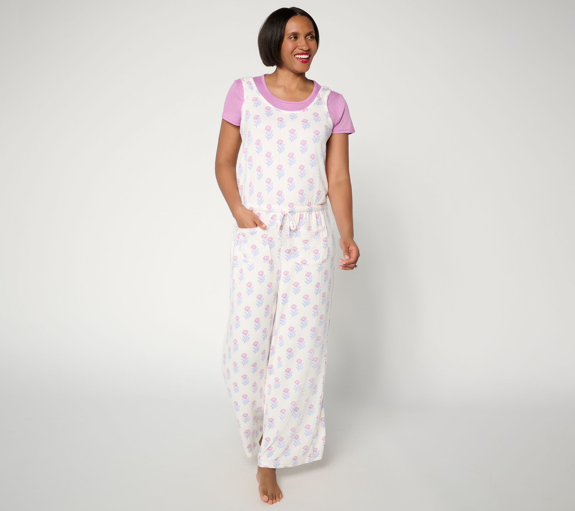 MUK LUKS Ribbed Butterknit Jumpsuit with Cloud Knit Tee