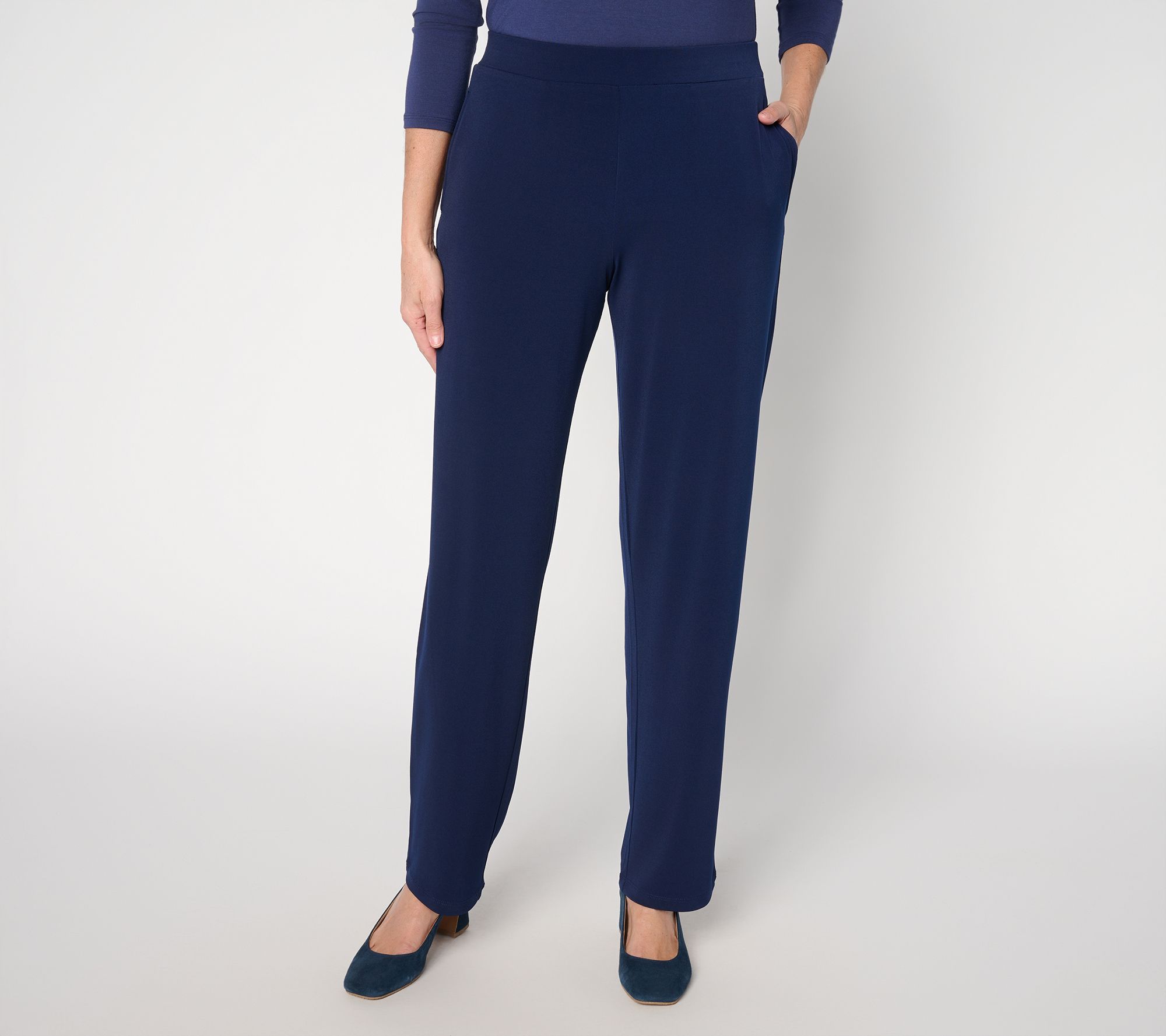Susan Graver Essentials Petite Liquid Knit Straight Leg Pant