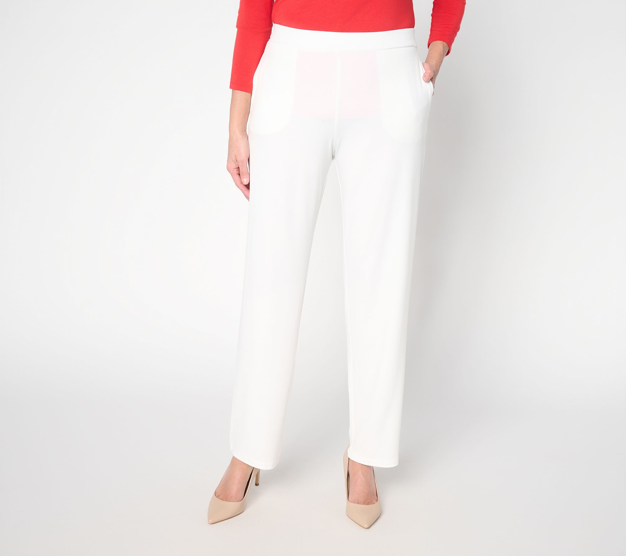 Susan Graver Essentials Petite Liquid Knit Straight Leg Pant
