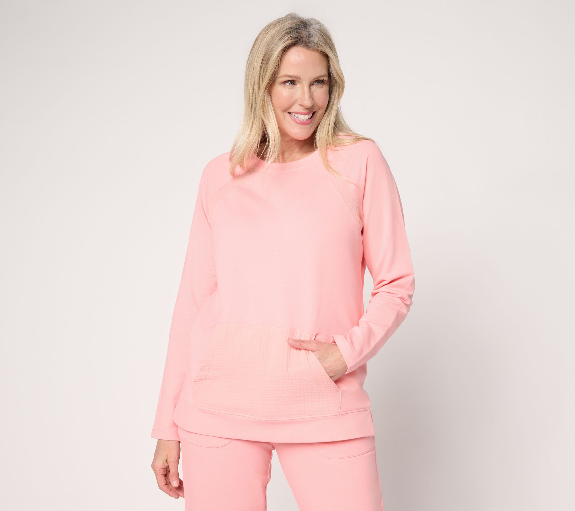 Denim & Co. Active French Terry Raglan Sleeve Mixed Media Top