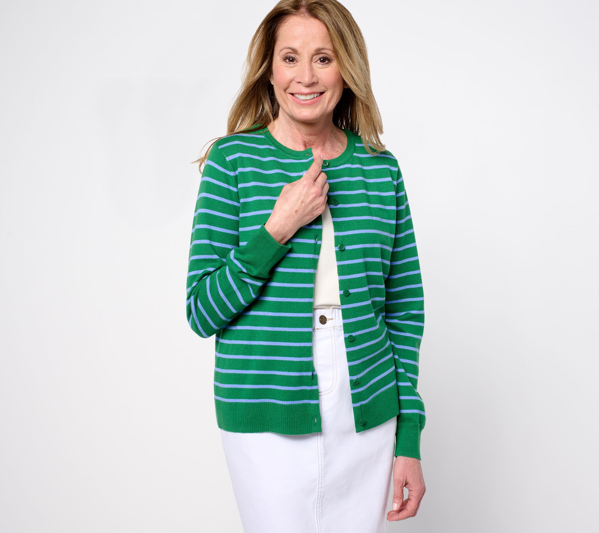 "As Is" Isaac Mizrahi Live! Essentials Stripe Sweater Cardigan