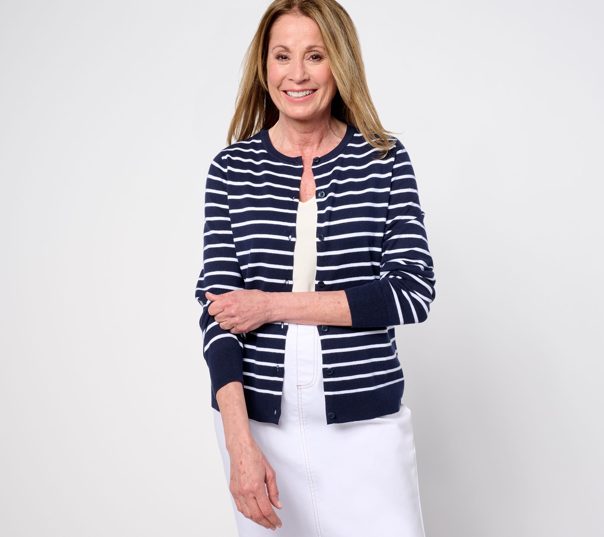 "As Is" Isaac Mizrahi Live! Essentials Stripe Sweater Cardigan