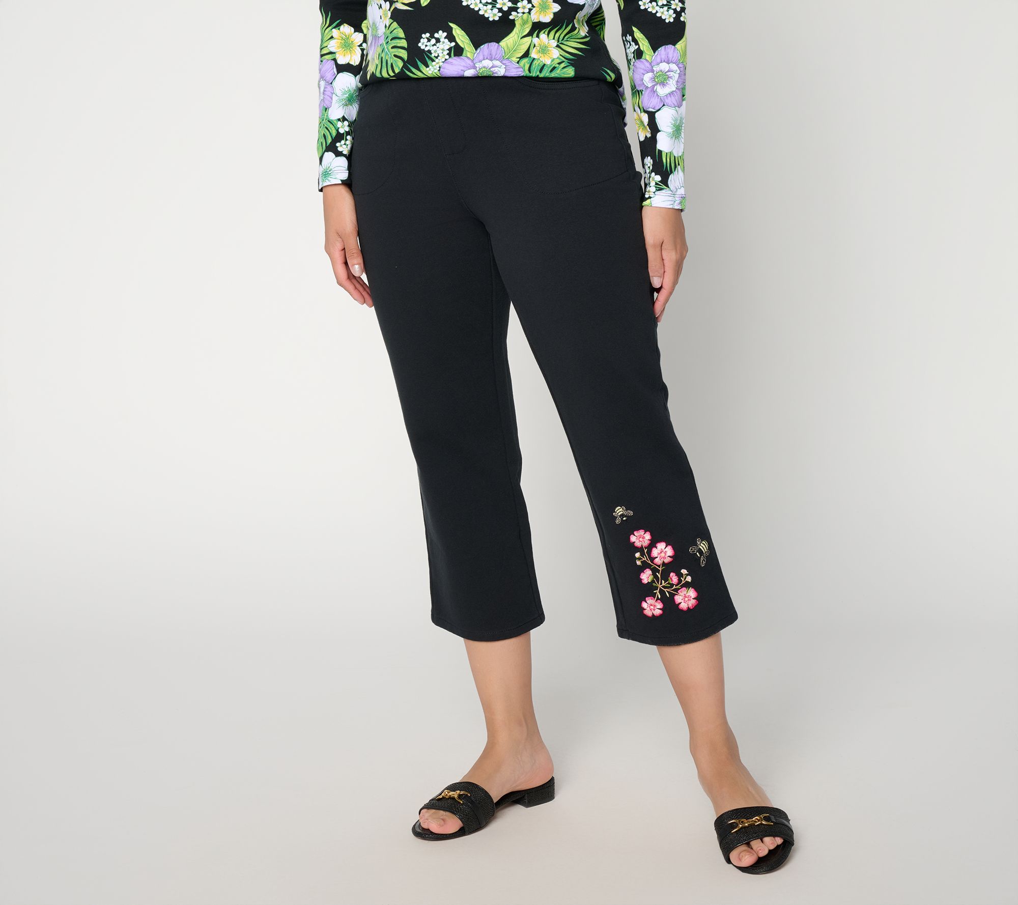 Quacker Factory DreamJeannes Beeutiful Cherry Blossom Crop Pants