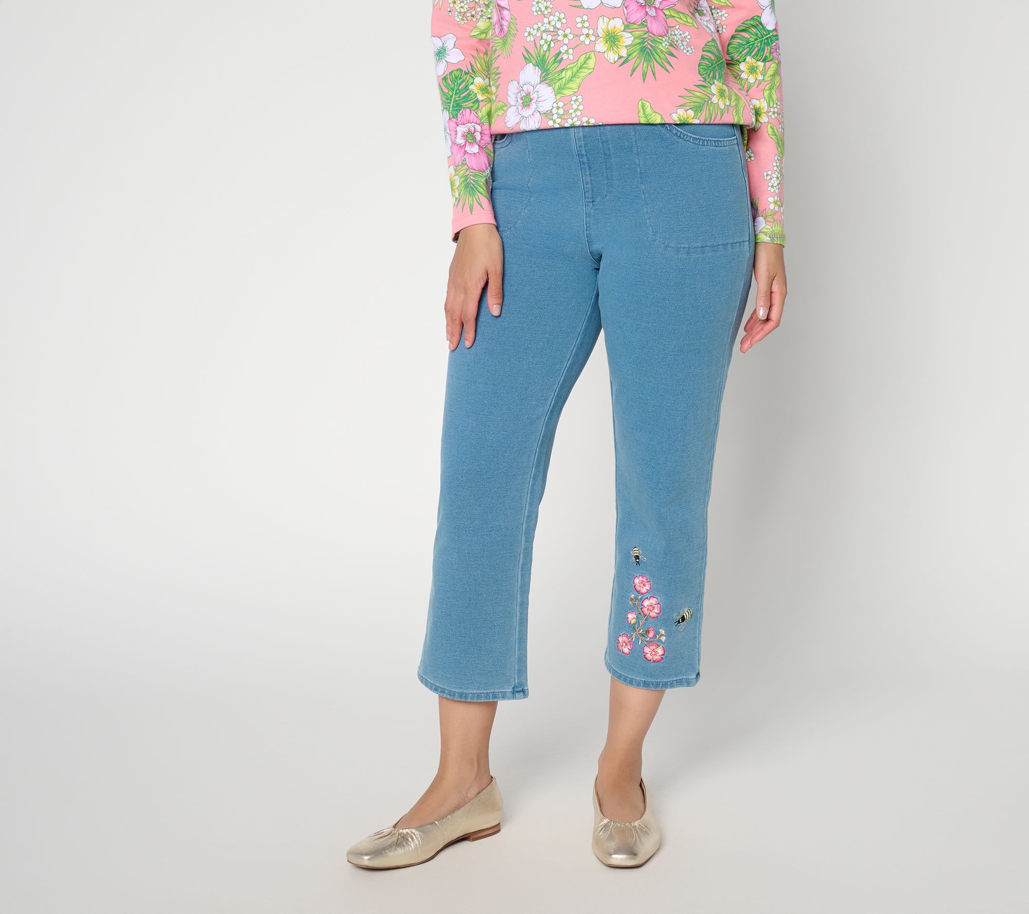 Quacker Factory DreamJeannes Beeutiful Cherry Blossom Crop Pants