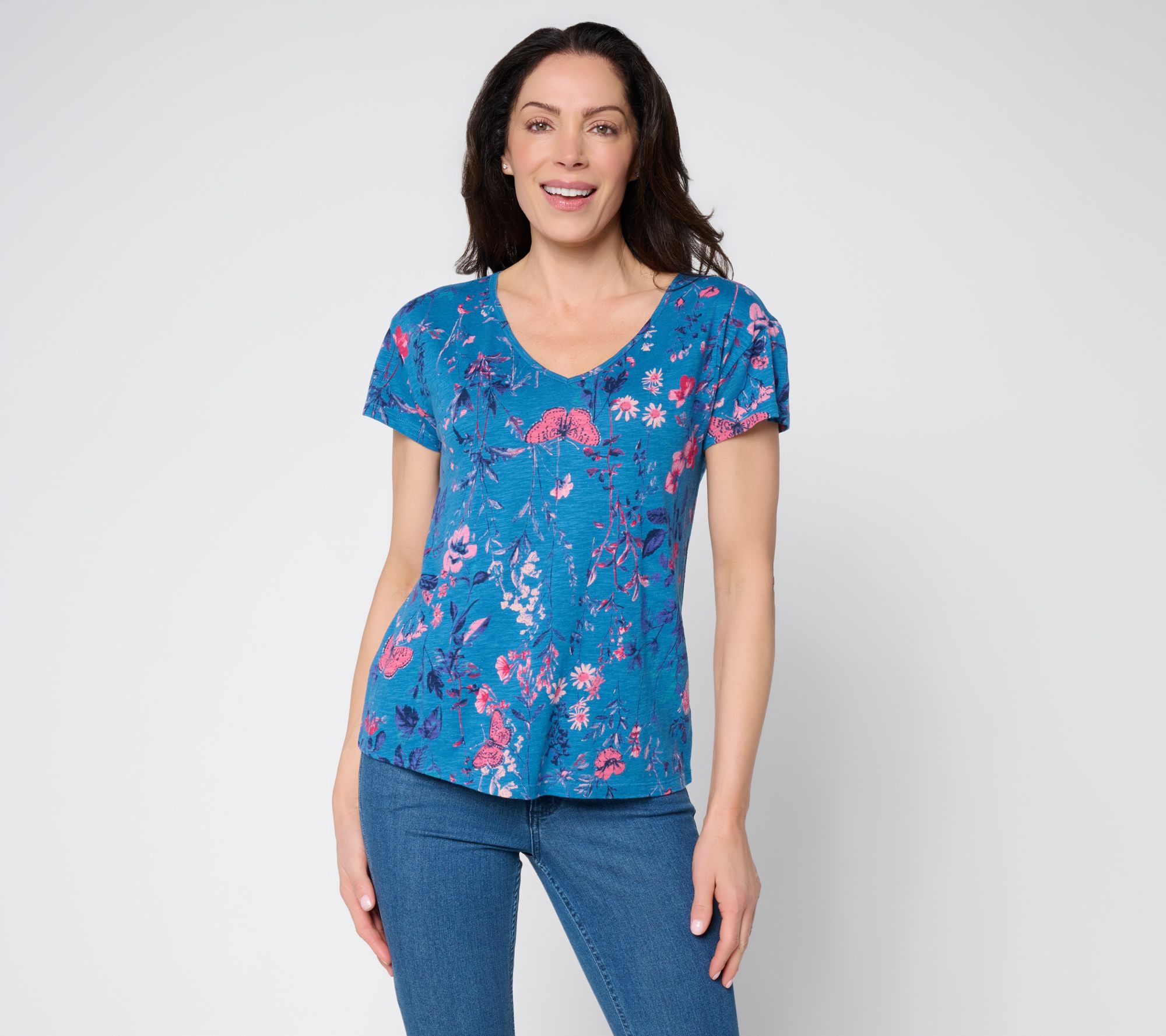 BEAUTIFUL by Lawrence Zarian Printed V-Neck Cap Sleeve Top