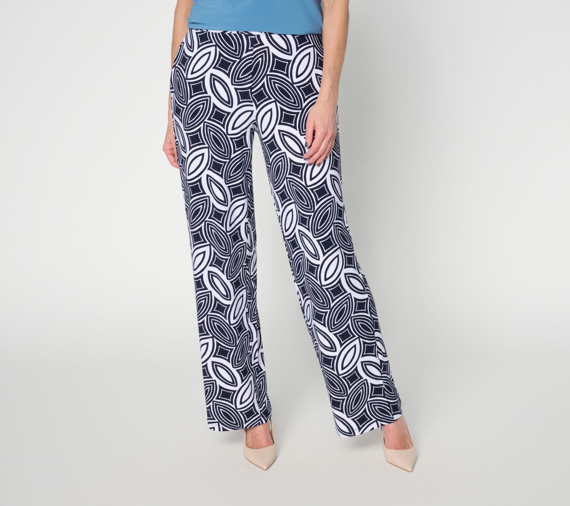 Dennis Basso Regular Italia Knit Printed Pull-on Wide Leg Pants