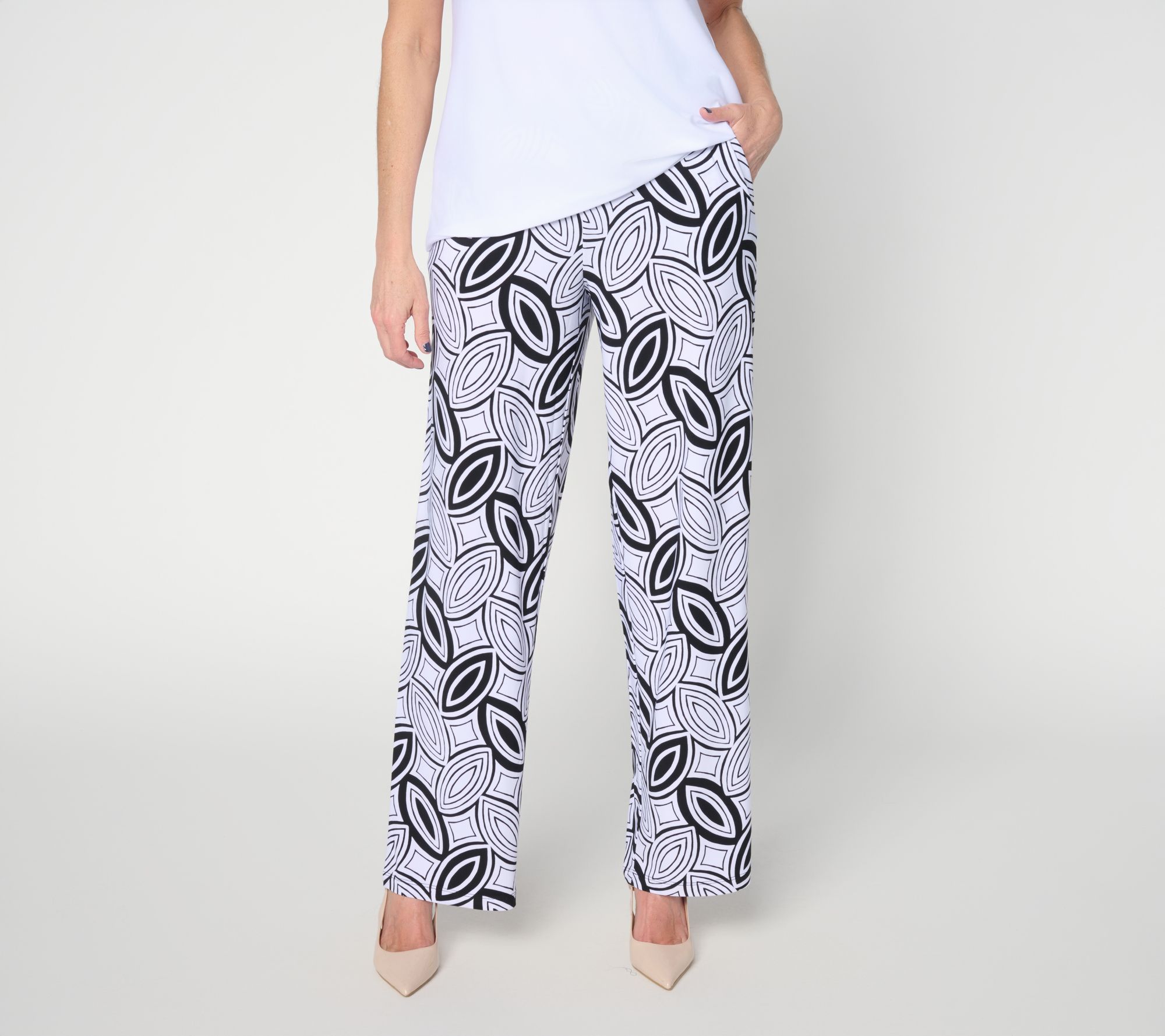 Dennis Basso Regular Italia Knit Printed Pull-on Wide Leg Pants