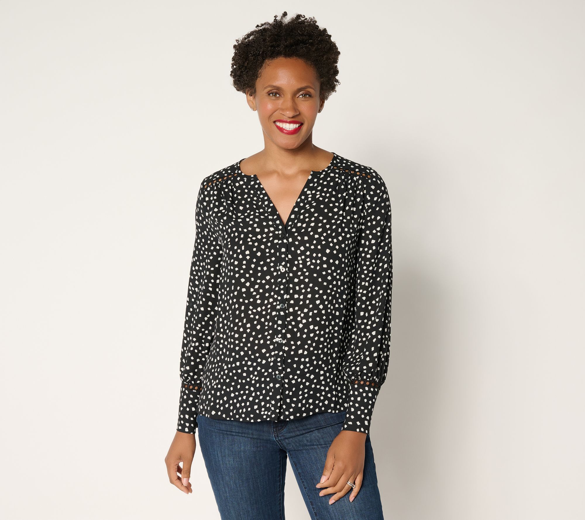 "As Is" NYDJ Liliana Lace Long Sleeve Peasant Blouse