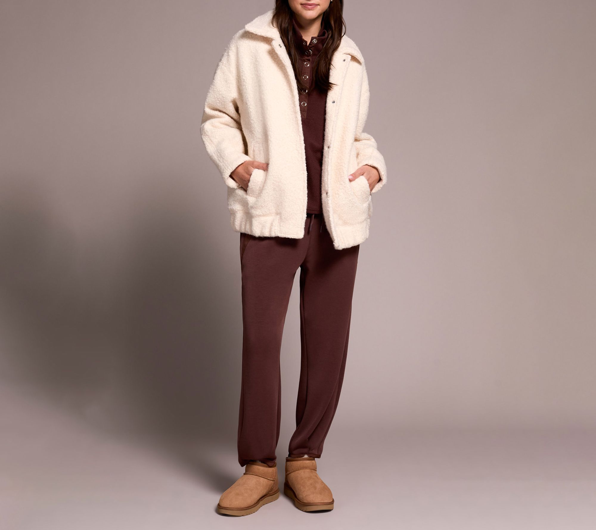 Tribal Soft Boucle Bomber Jacket With Hidden Snaps - QVC.com