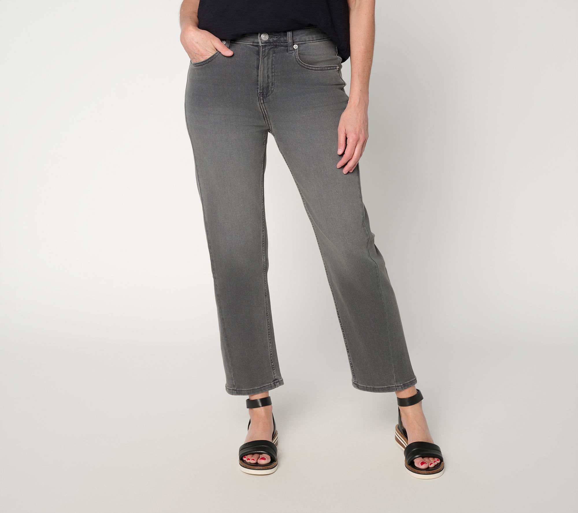LOGO by Lori Goldstein Regular Grey Straight Crop Leg Jeans