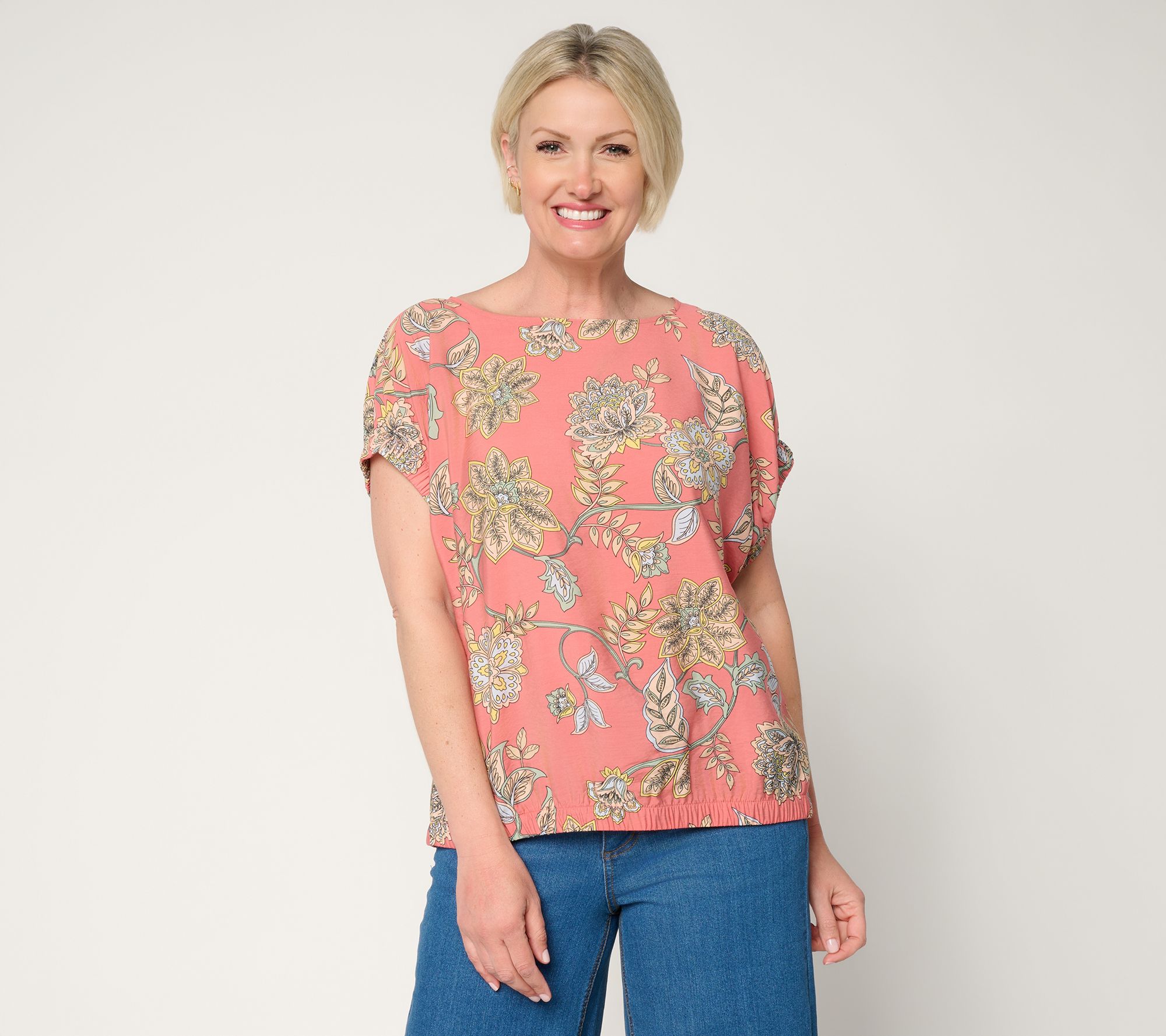 Peace Love World Crew Neck Ruched Dolman Sleeve Top