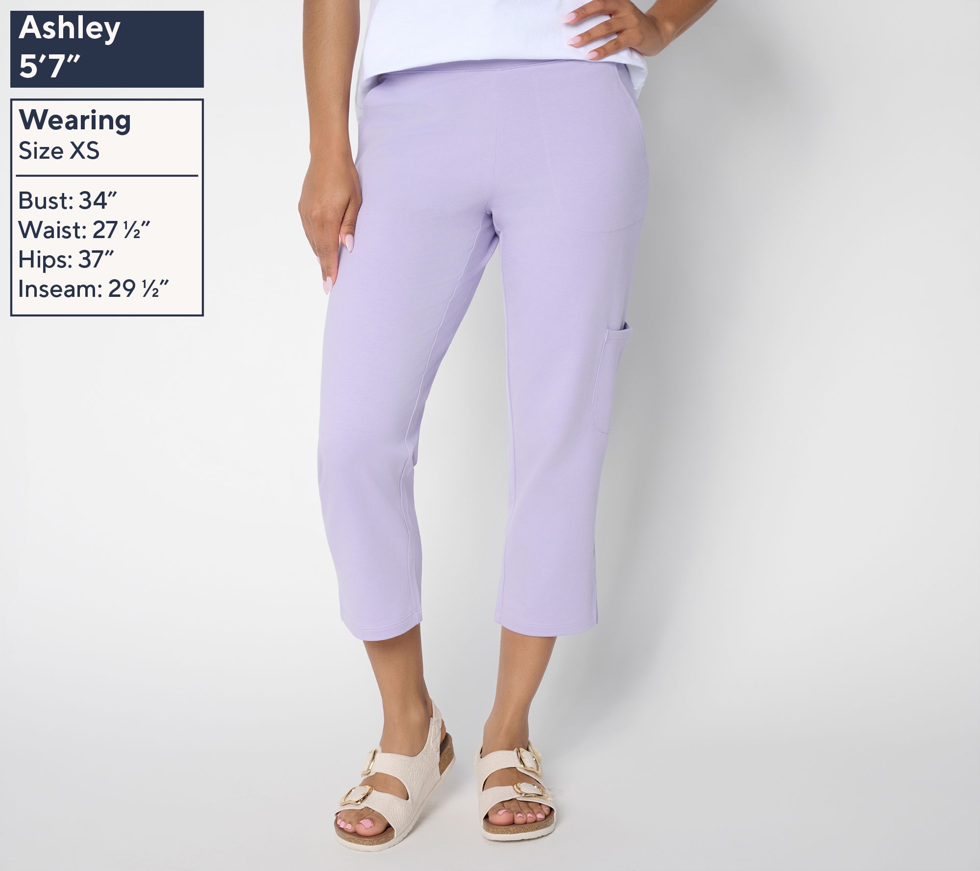Denim & Co. EasyWear French Terry Cargo Crop Pants - QVC.com