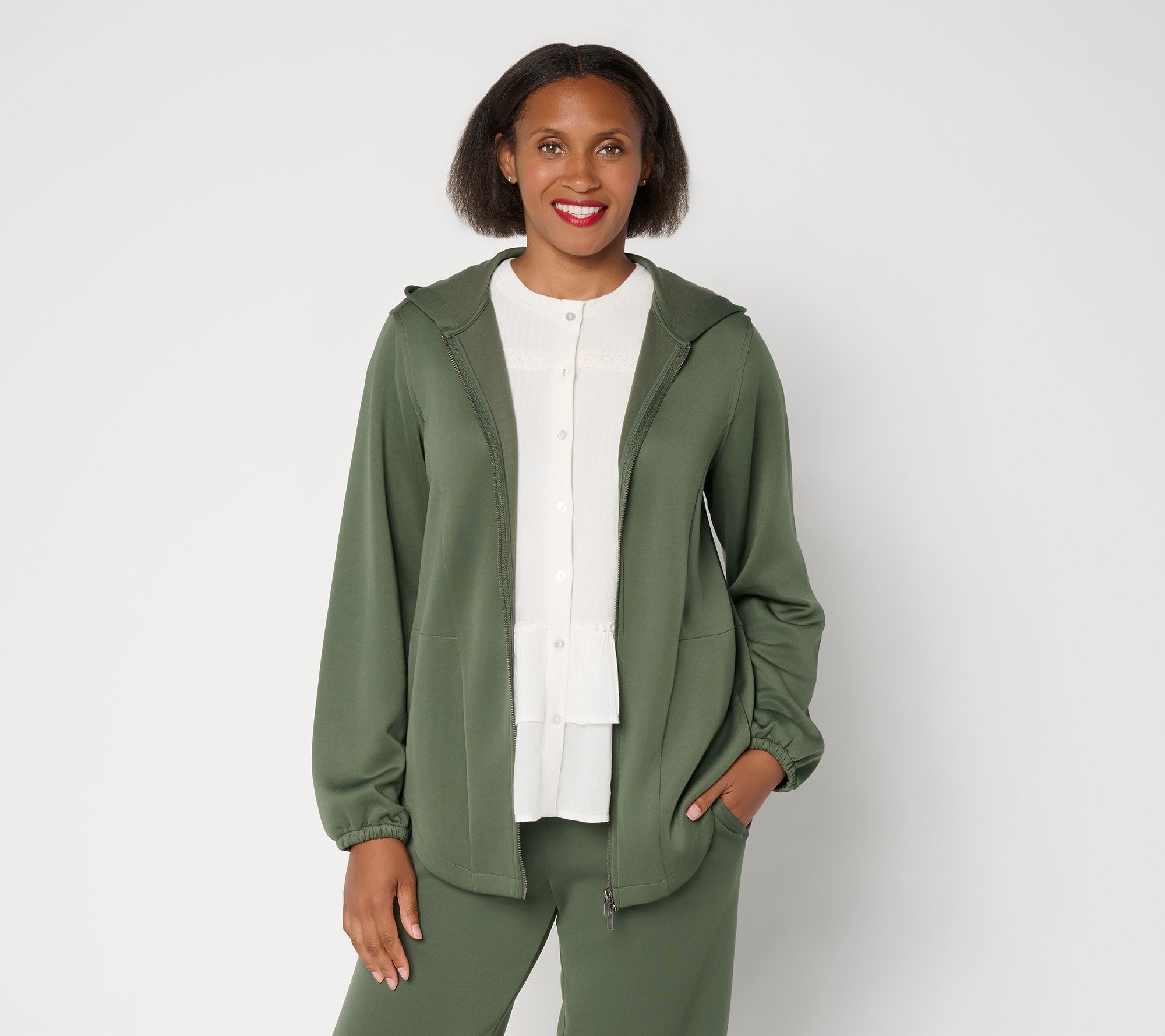 LOGO by Lori Goldstein Zip Front Long Hooded Jacket