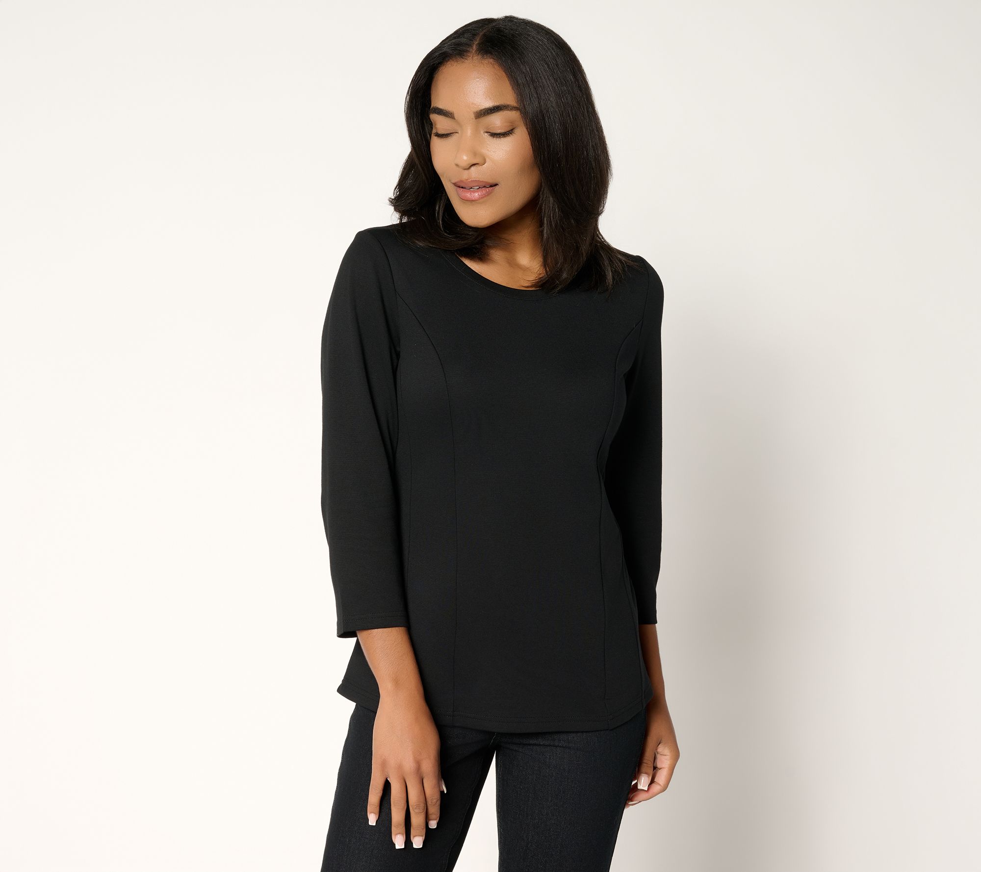 "As Is" BEAUTIFUL by Lawrence Zarian Silky Ponte Crew Neck Top