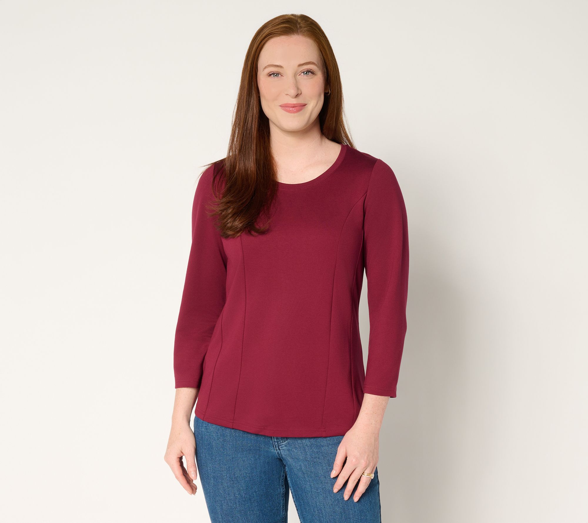 "As Is" BEAUTIFUL by Lawrence Zarian Silky Ponte Crew Neck Top