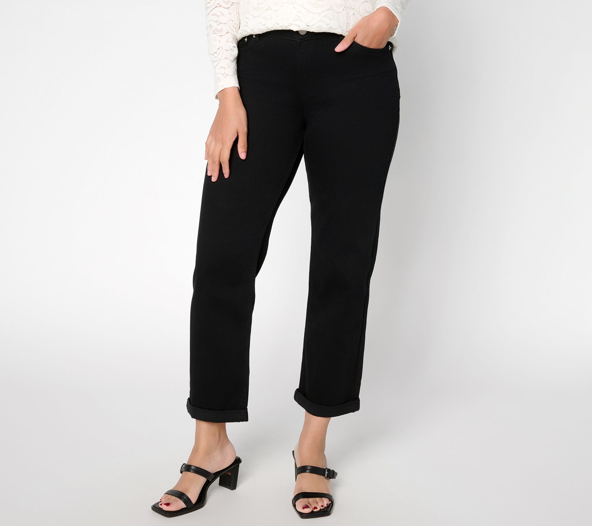 "As Is" LOGO by Lori Goldstein Reg Black Ankle Length Boyfriend Jeans