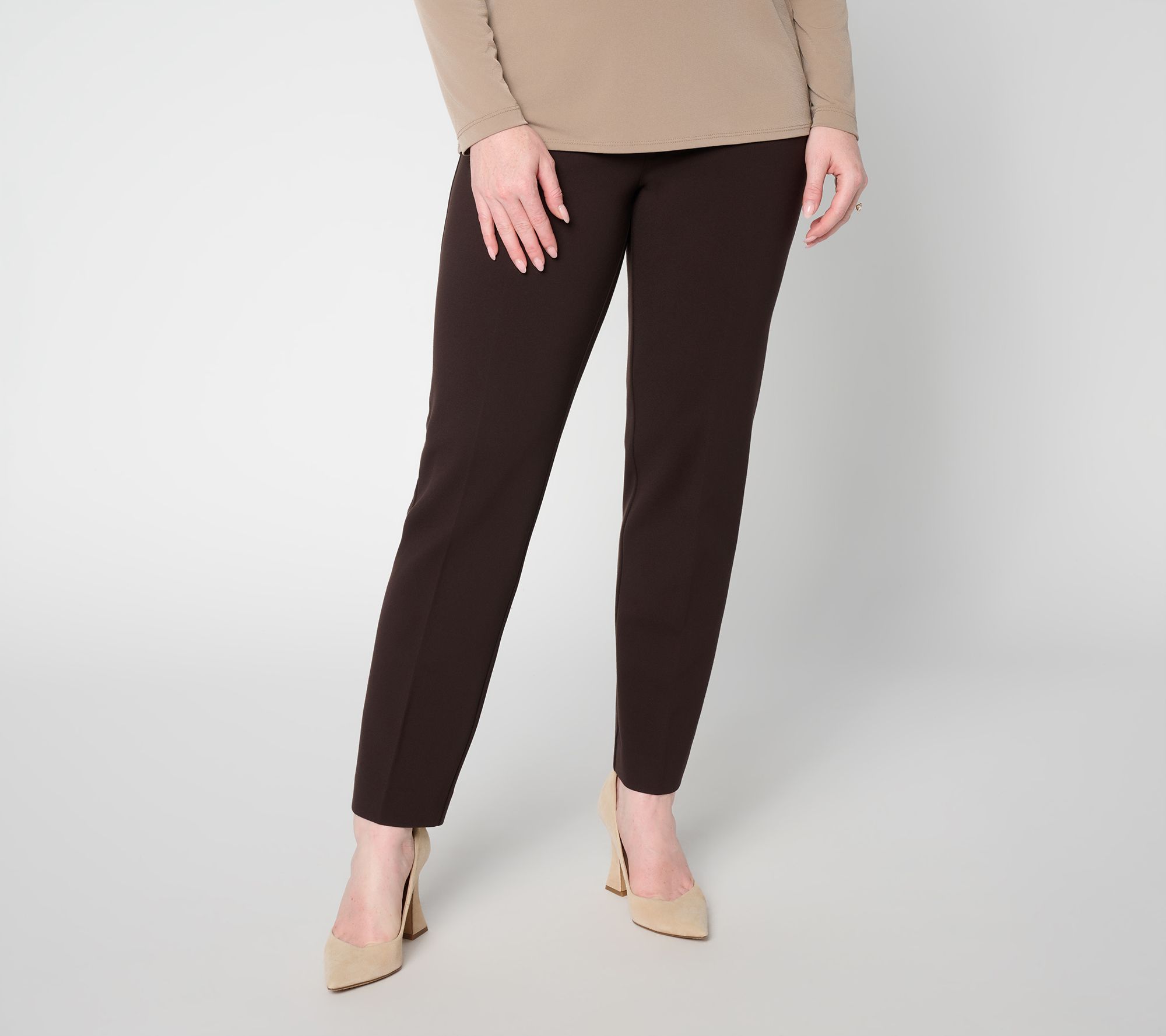 Susan Graver Essentials Petite Smart Ponte 350 Slim Leg Ankle Pants