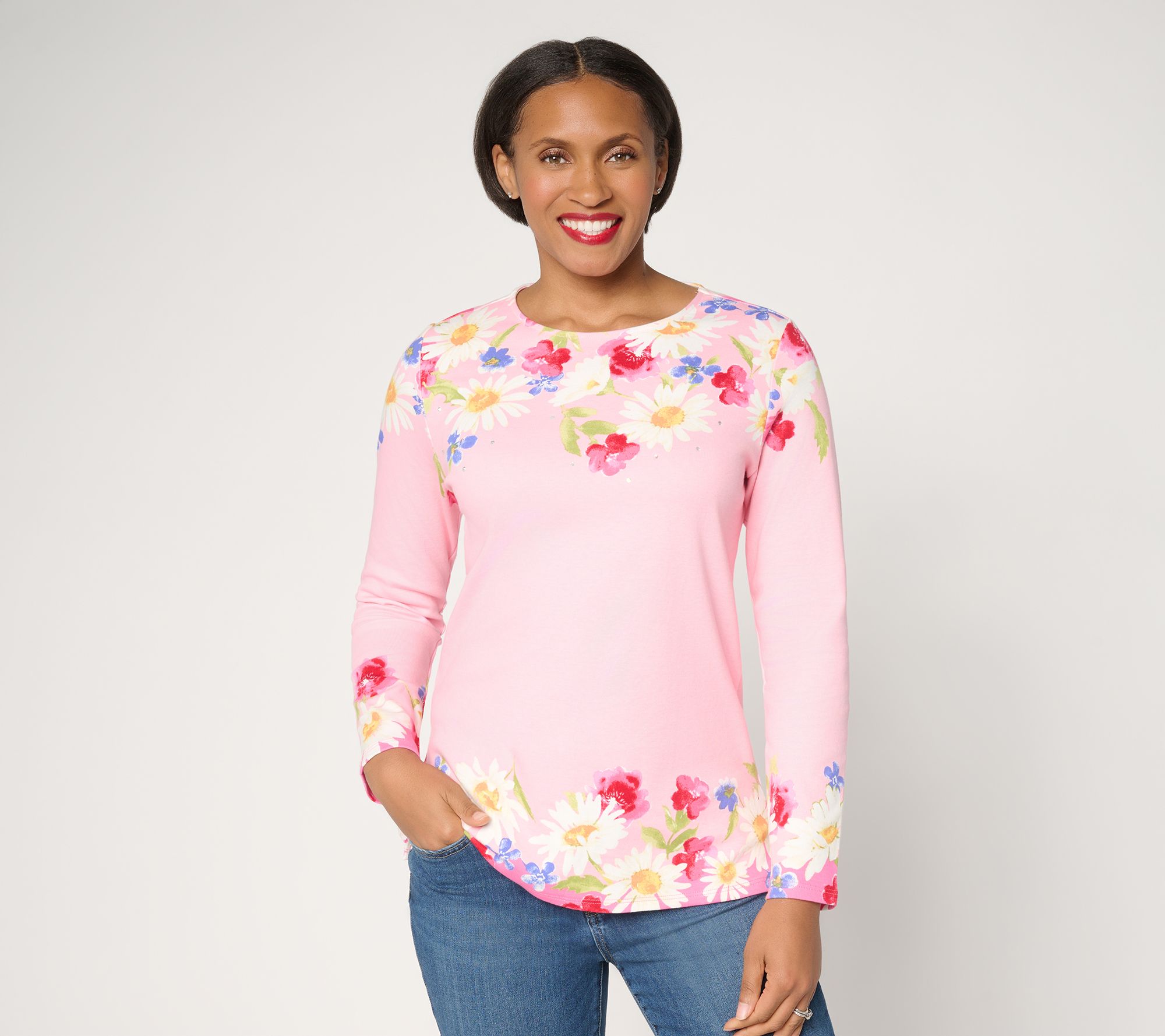 "As Is" Quacker Factory Crazy Daisy Top and Bottom Printed Top