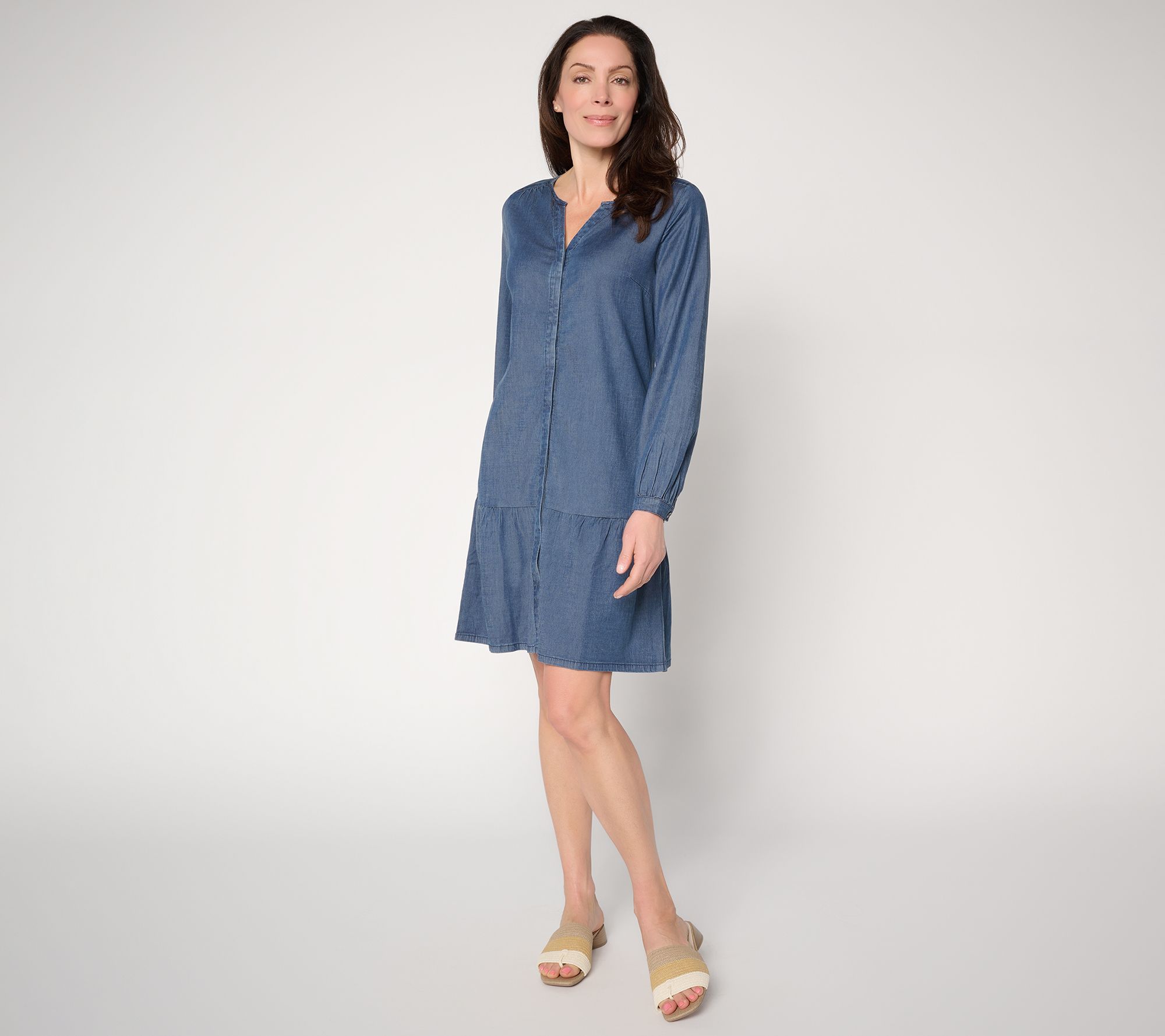 "As Is" Susan Graver Stretch Chambray Button Front Dress
